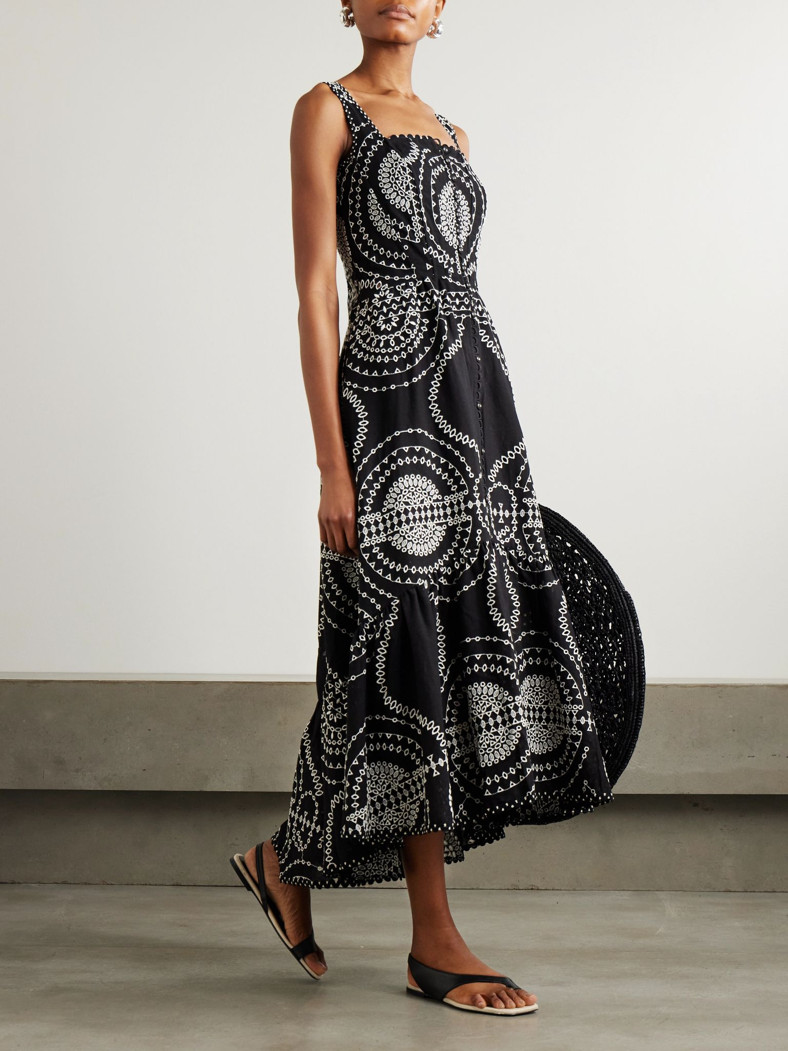 Greba broderie anglaise cotton-blend midi dress Black - 2