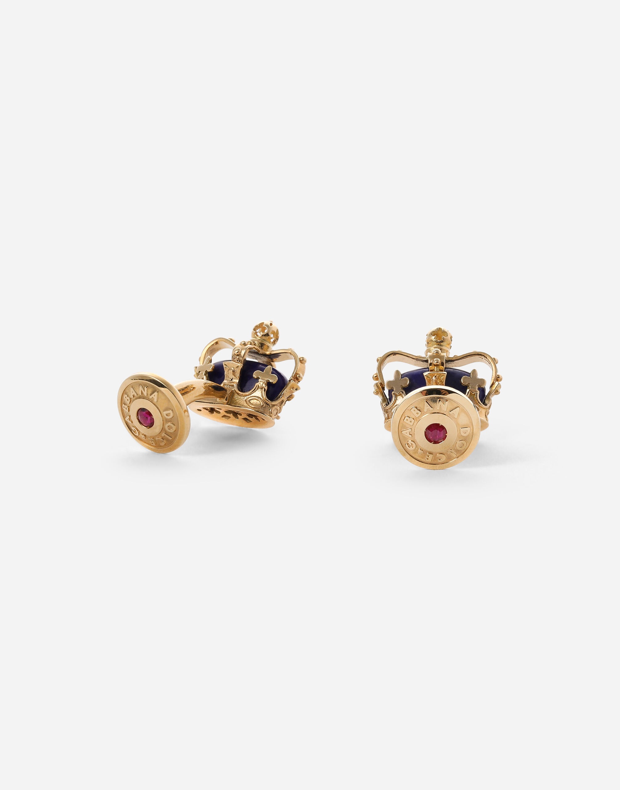 Crown yellow gold cufflinks with lapis lazzuli - 3