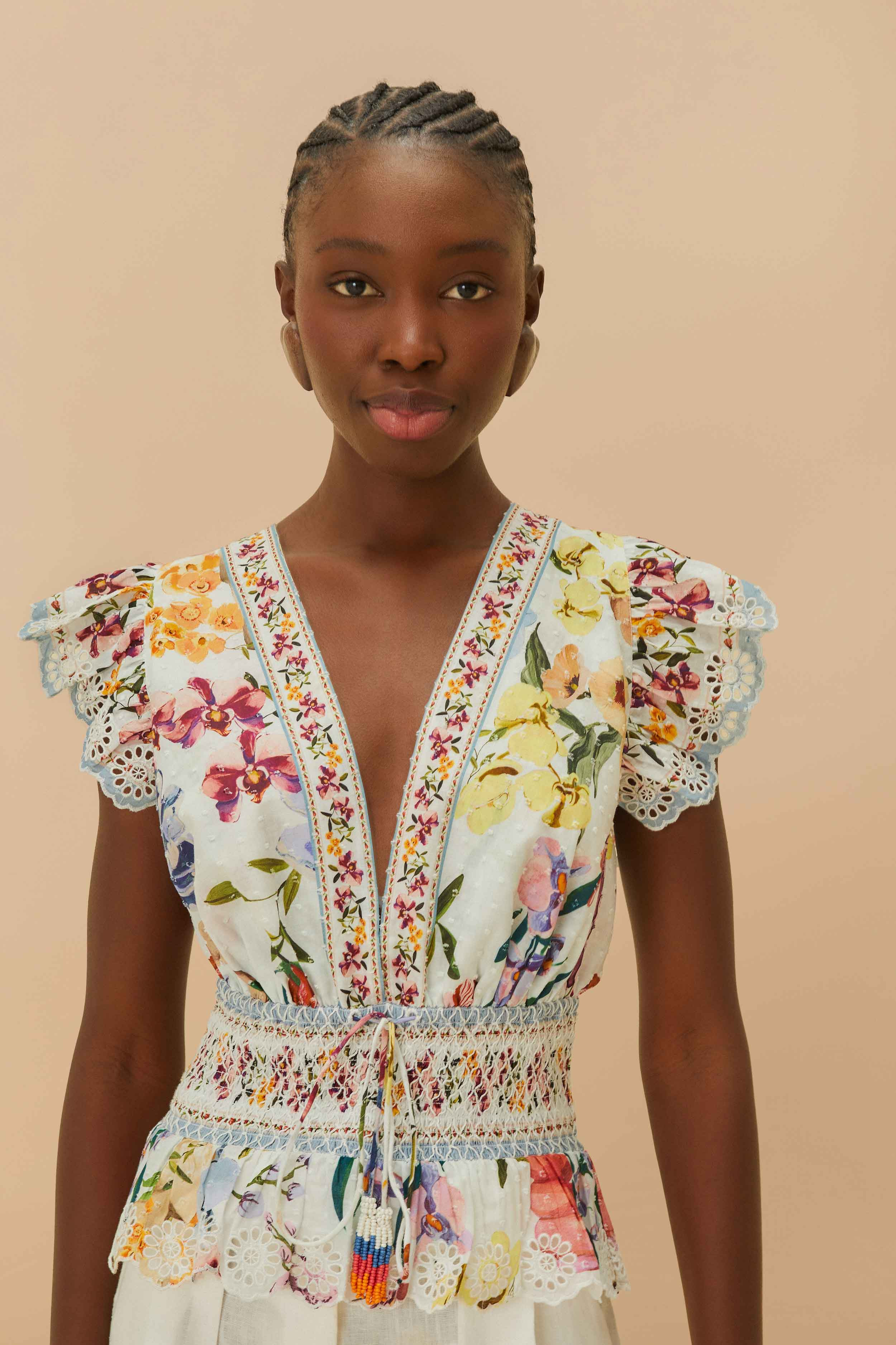 Off-White Greek Garden Smocked Blouse - 1