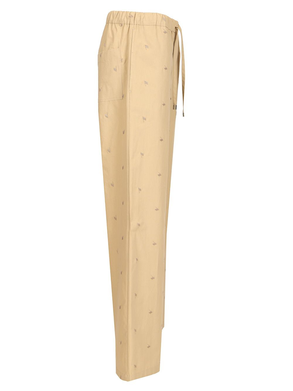 Long With All-Over Embroidery Trousers Beige - 3