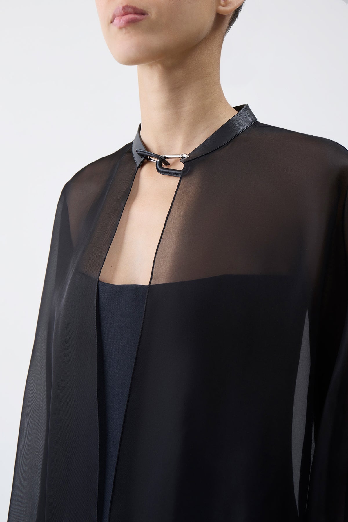 Rowena Sheer Cape in Black Silk Organza - 6