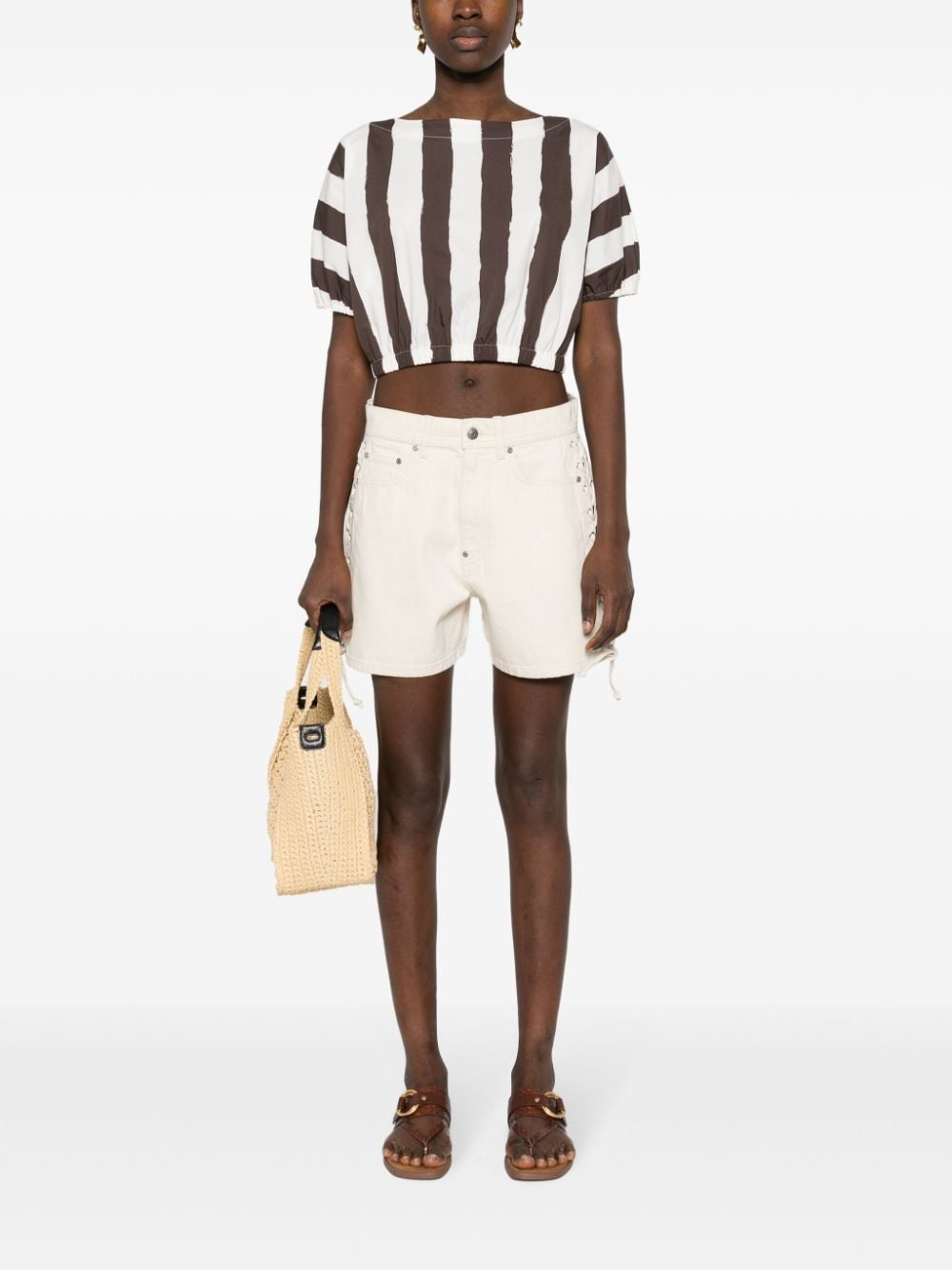 lace-up cotton shorts - 2