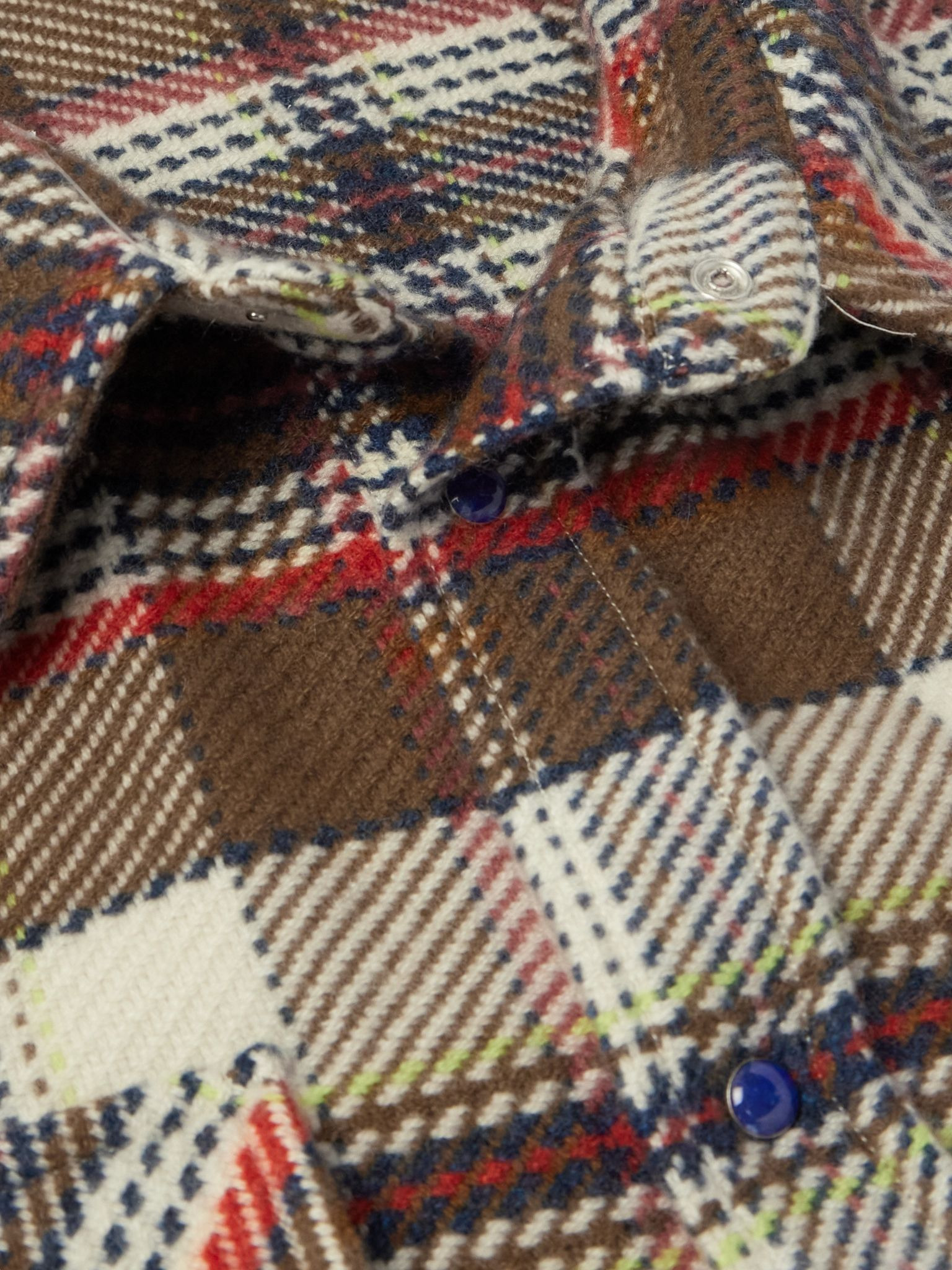 Distressed Checked Cashmere Shirt Brown - 4