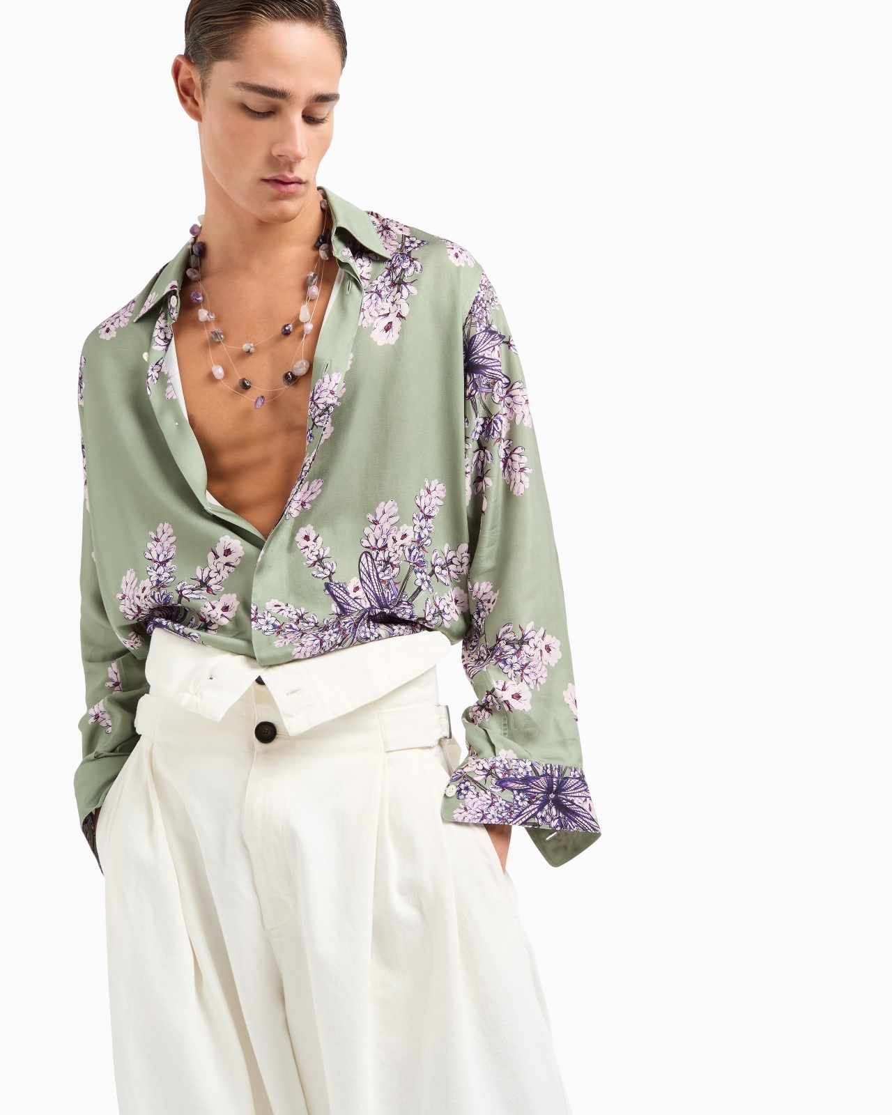 DESTROYED-EFFECT CANVAS TROUSERS WITH PEPLUM - 7