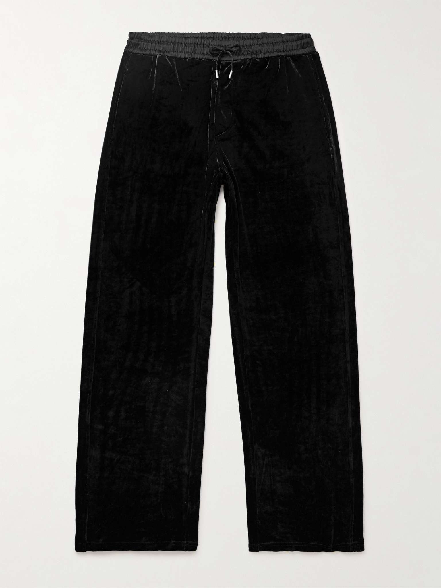 Wide-Leg Satin-Trimmed Stretch-Velvet Drawstring Trousers - 1