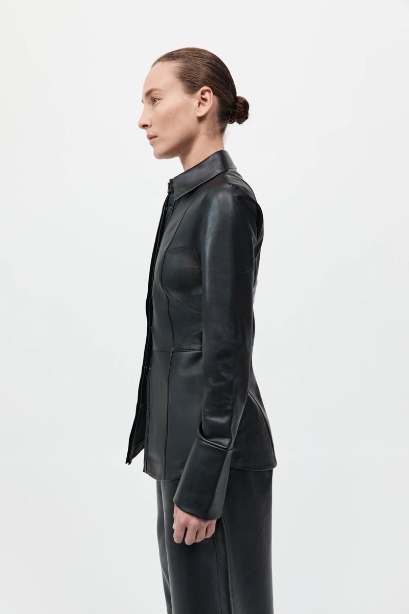 Leather Panelled Shirt - Black - 5