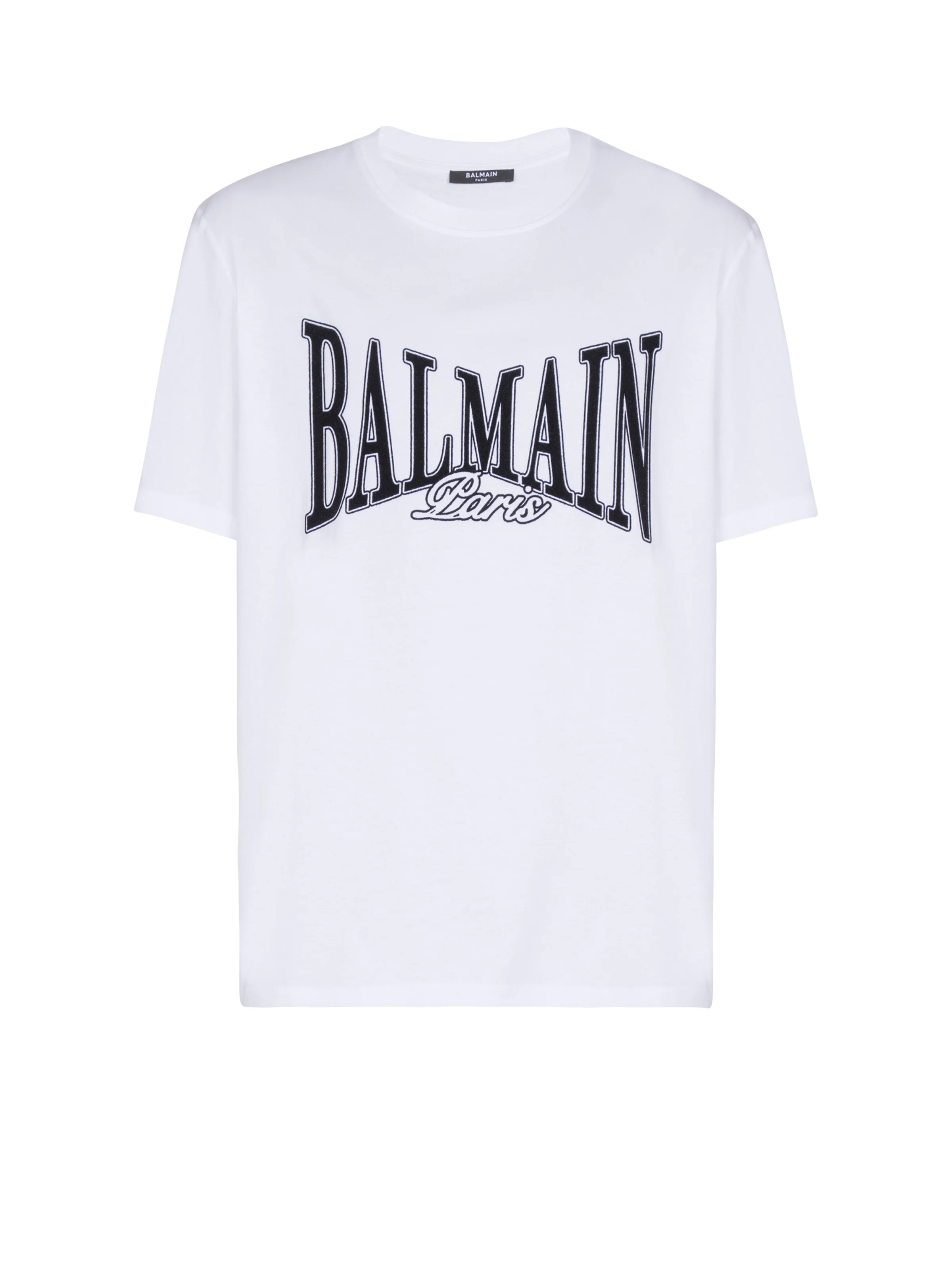 Short-sleeved T-shirt with flocked Balmain College print - 1