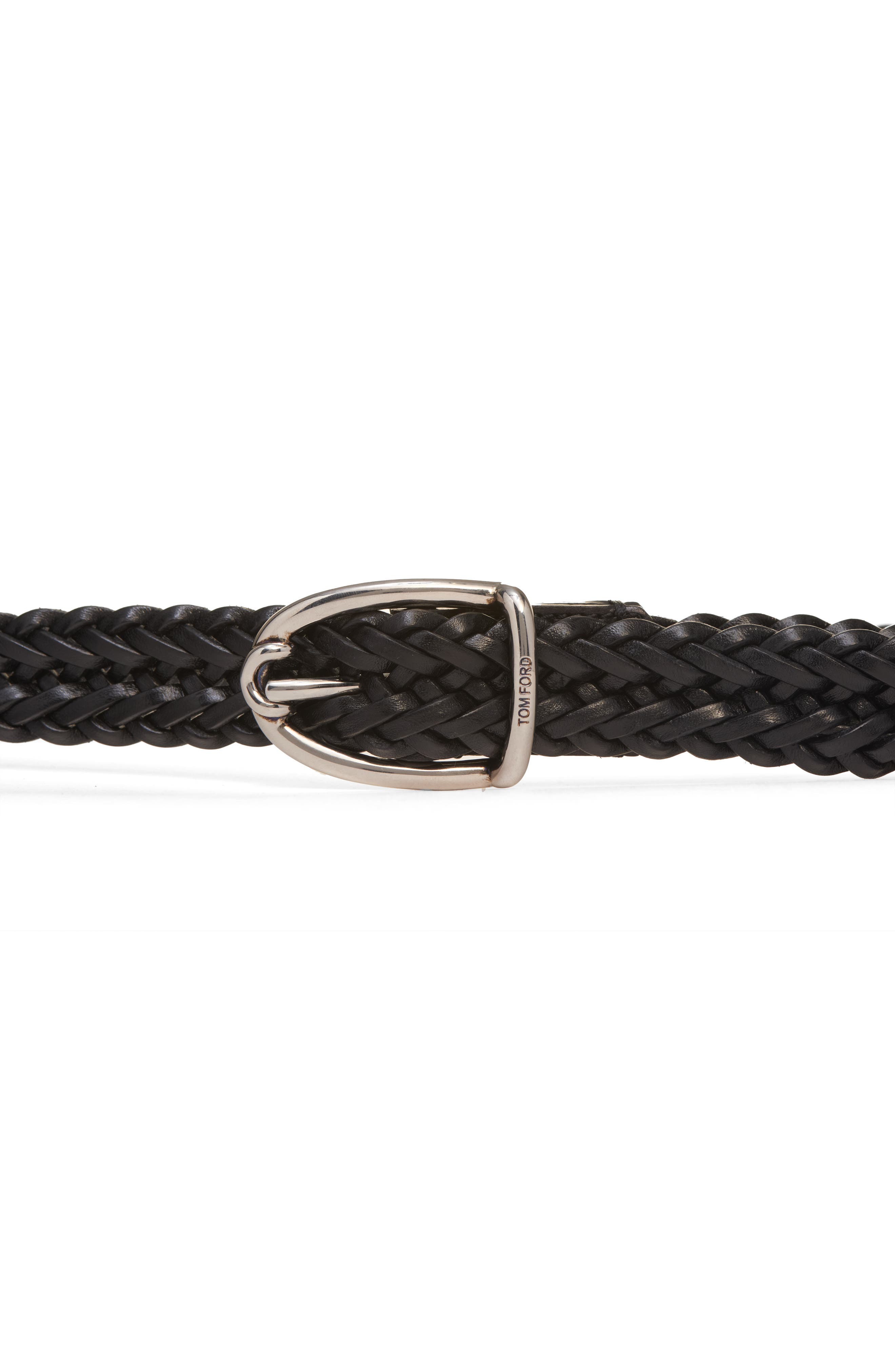 TOM FORD Angled Buckle Woven Leather Belt in 1N001 Black at Nordstrom - 2