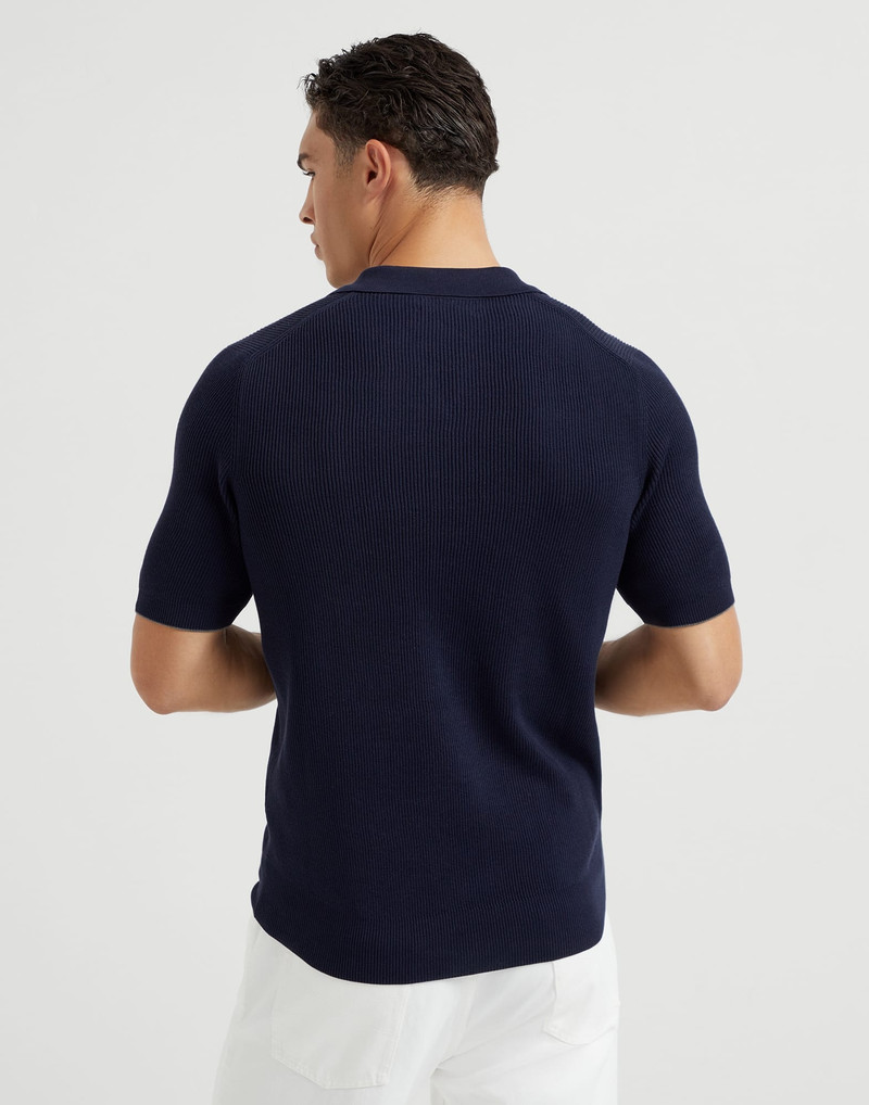 Brunello Cucinelli Cotton English rib knit polo outlook