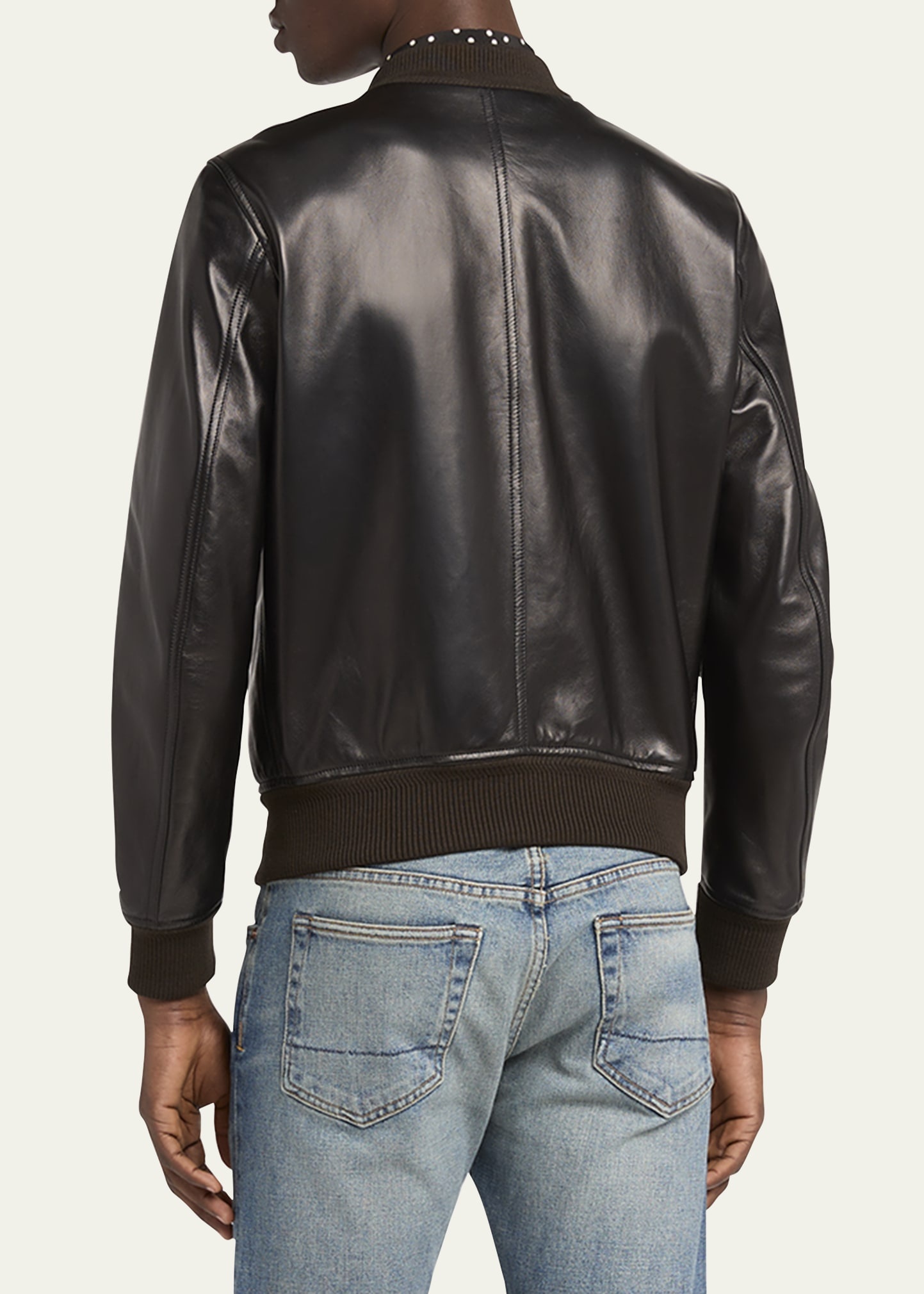 Zip-Up Nappa Leather Bomber Jacket - 3