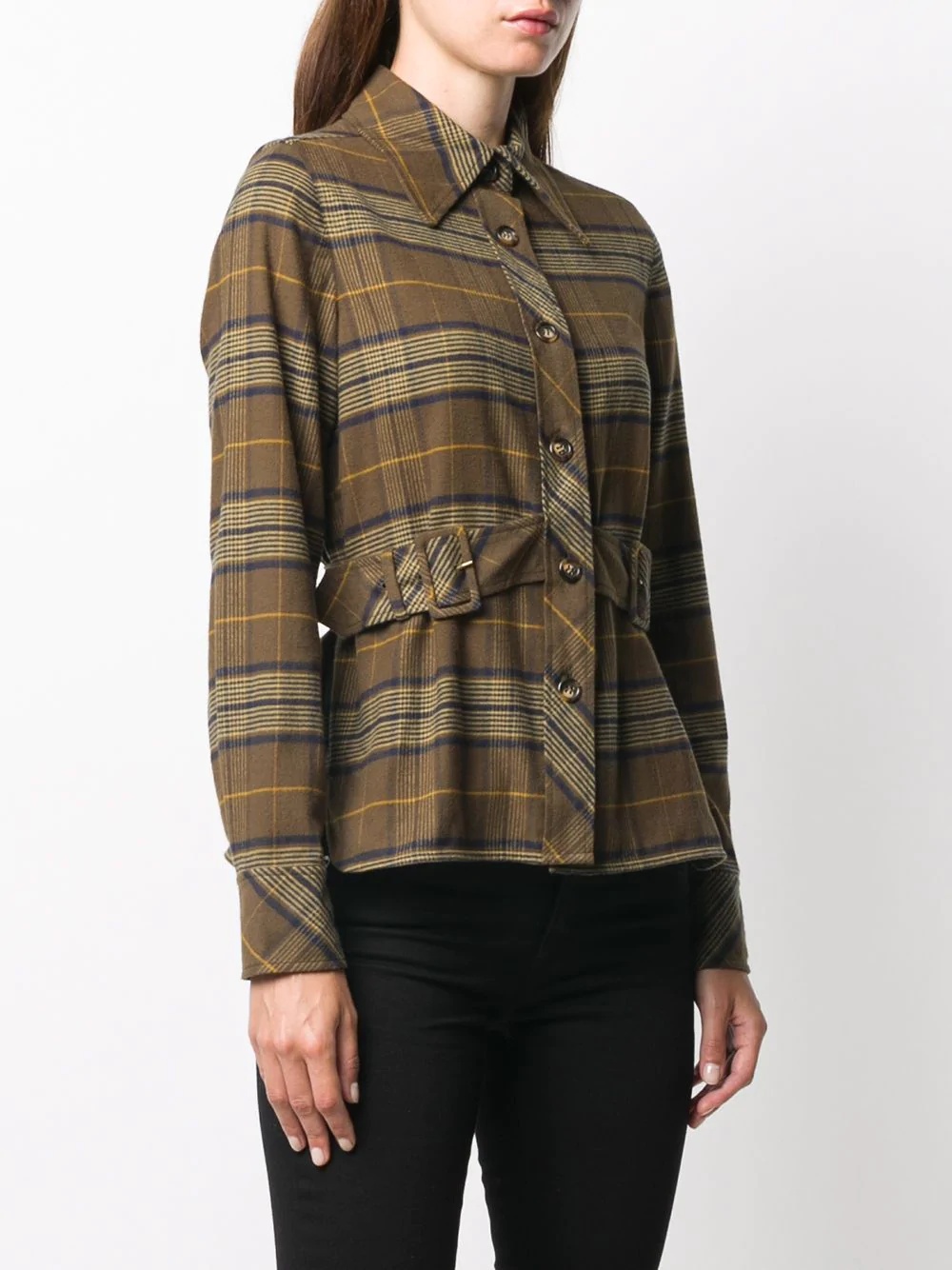 plaid belted waist shirt - 3