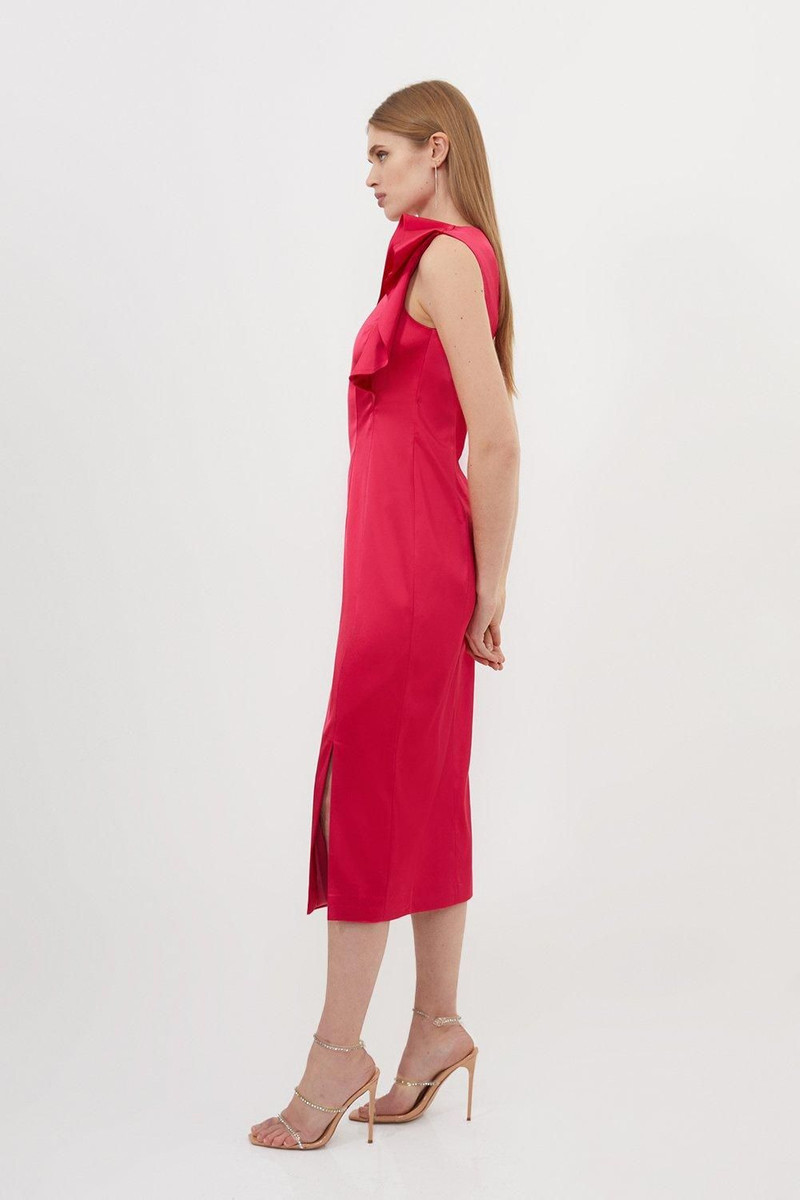 Italian Structured Satin Ruffle Midi Dress 3