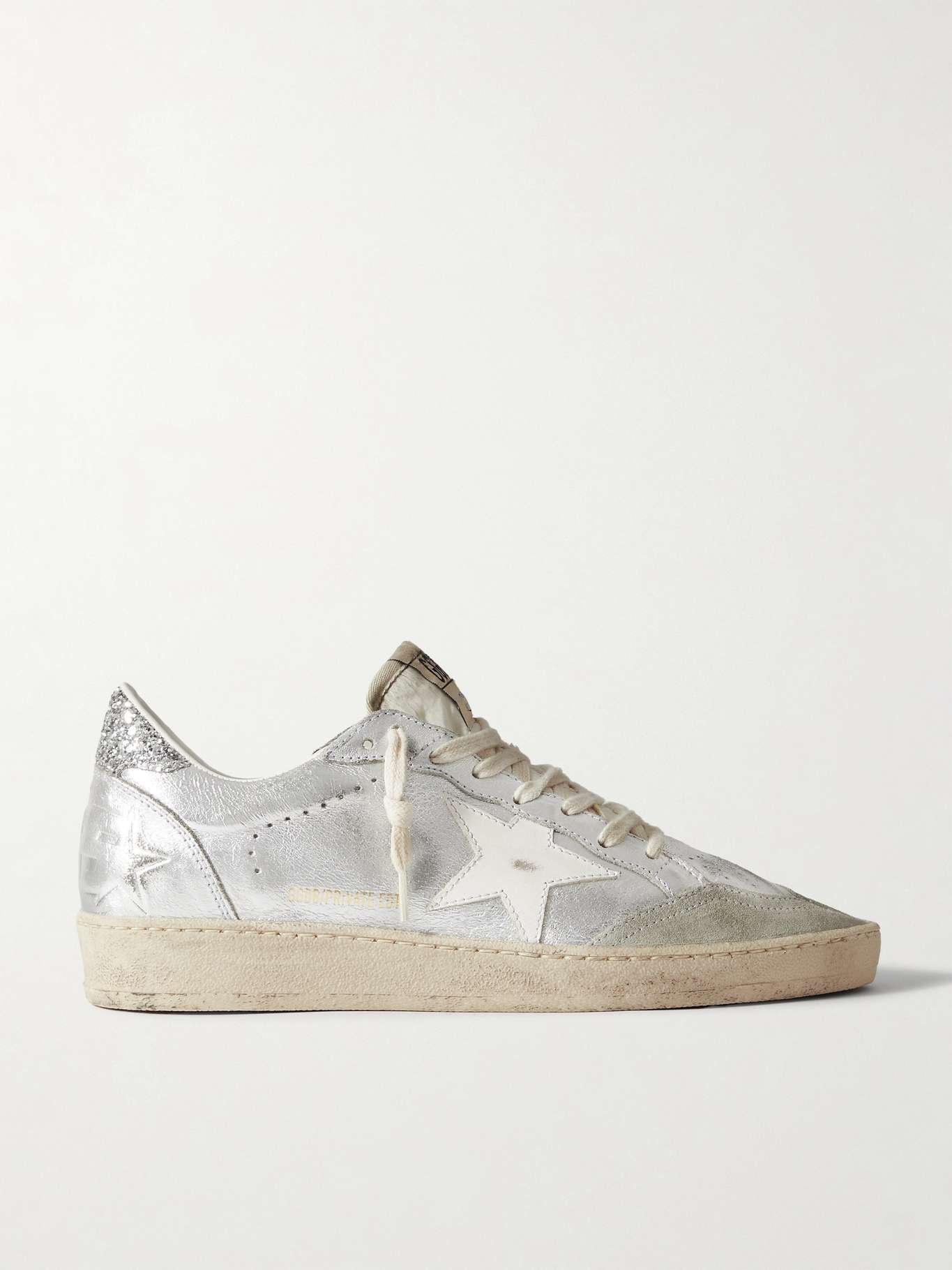 Ballstar glittered distressed metallic leather sneakers - 1