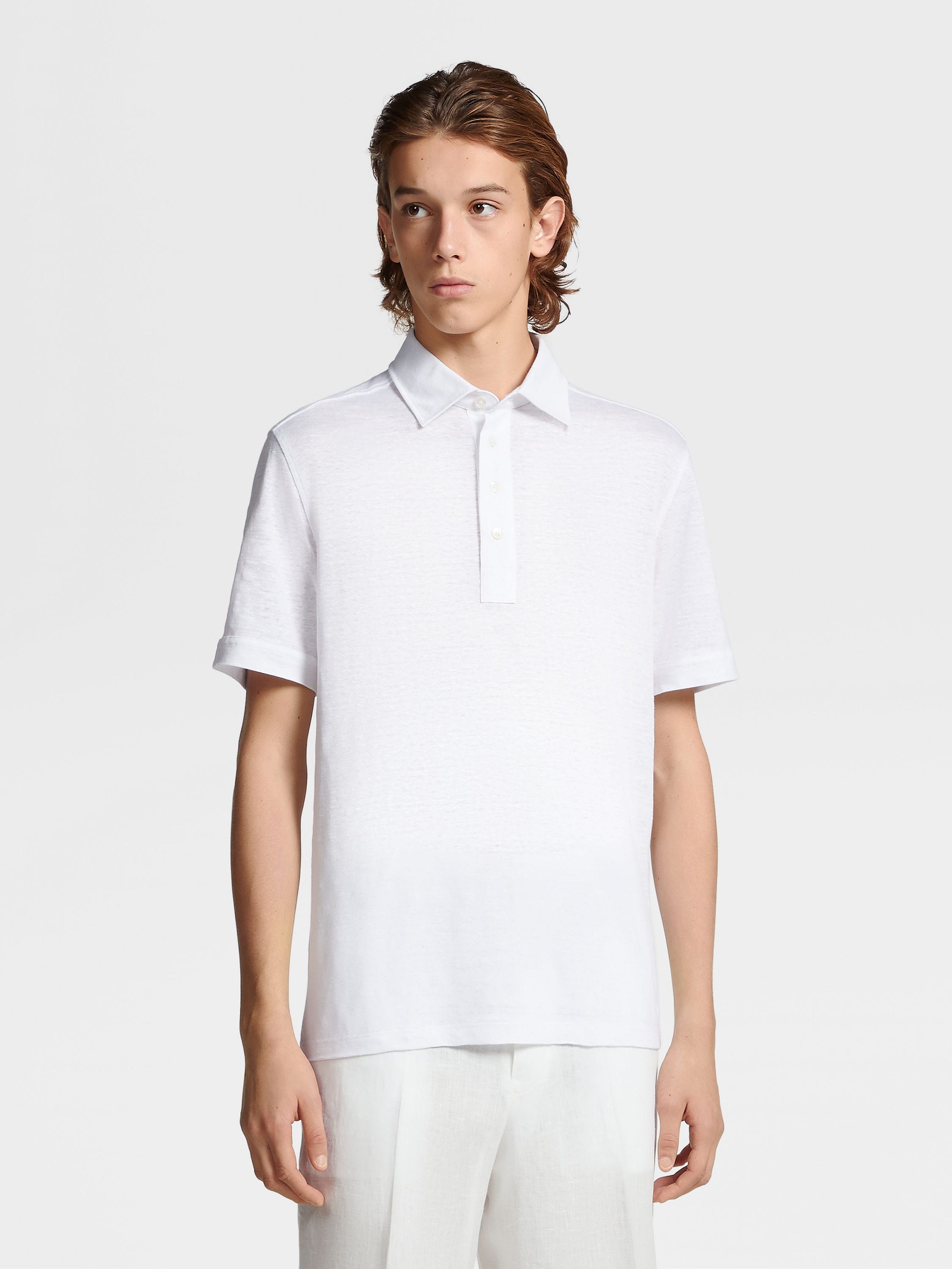 WHITE PURE LINEN SHORT-SLEEVE POLO - 2