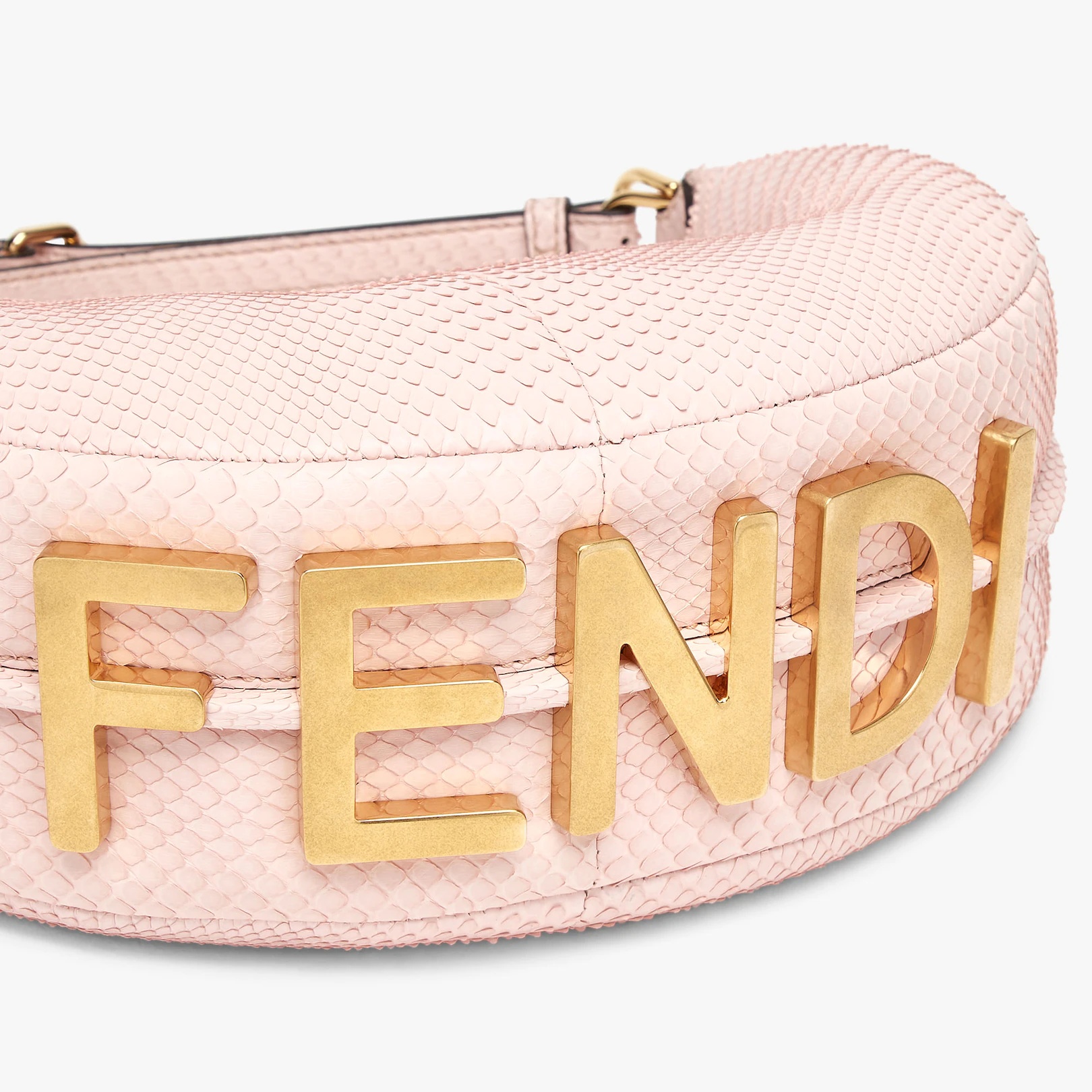 Small hobo bag made of exquisite pale pink python leather, with vintage gold metal FENDI lettering v - 6