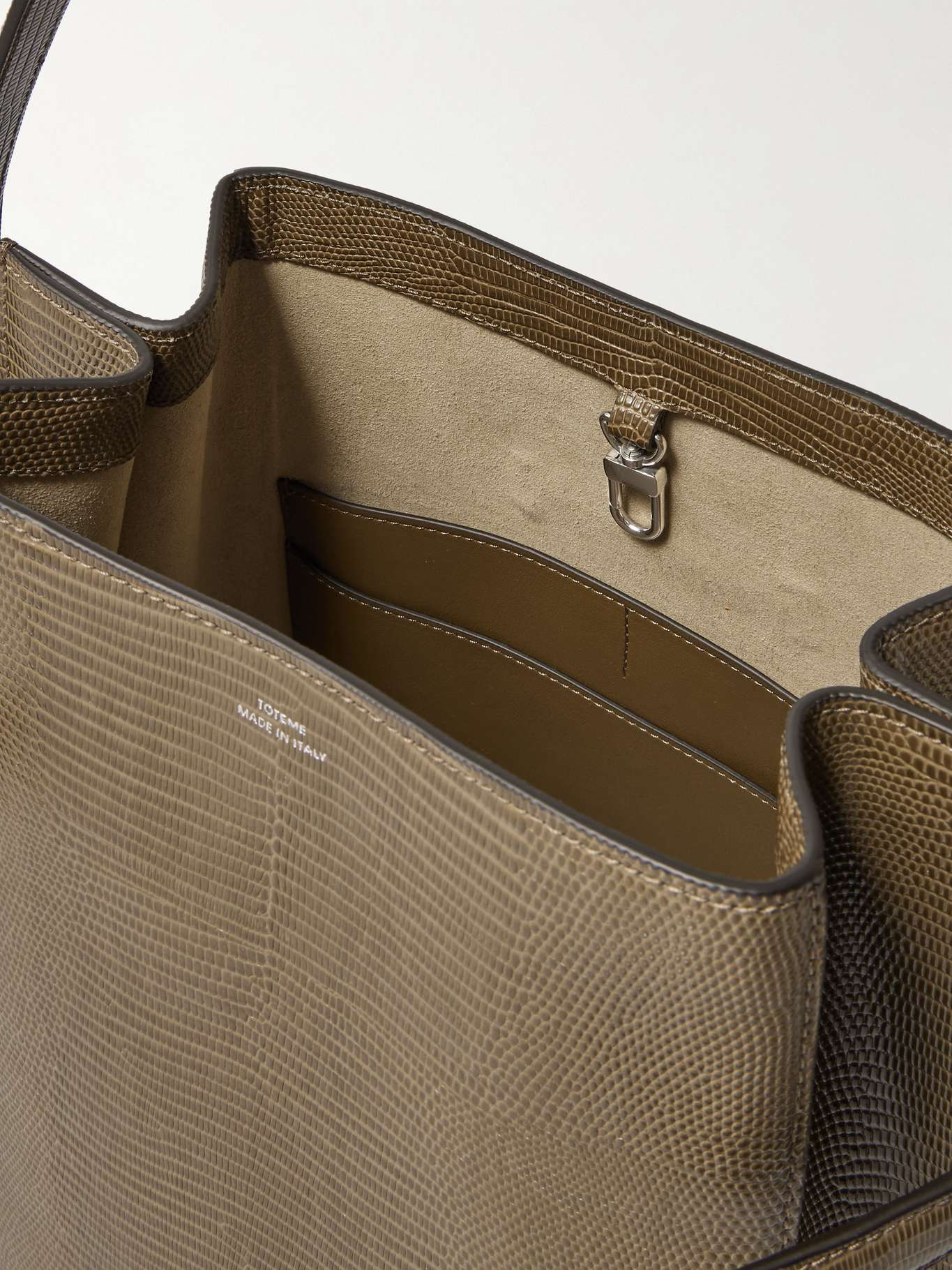 Belted lizard-effect leather tote Dark green - 5