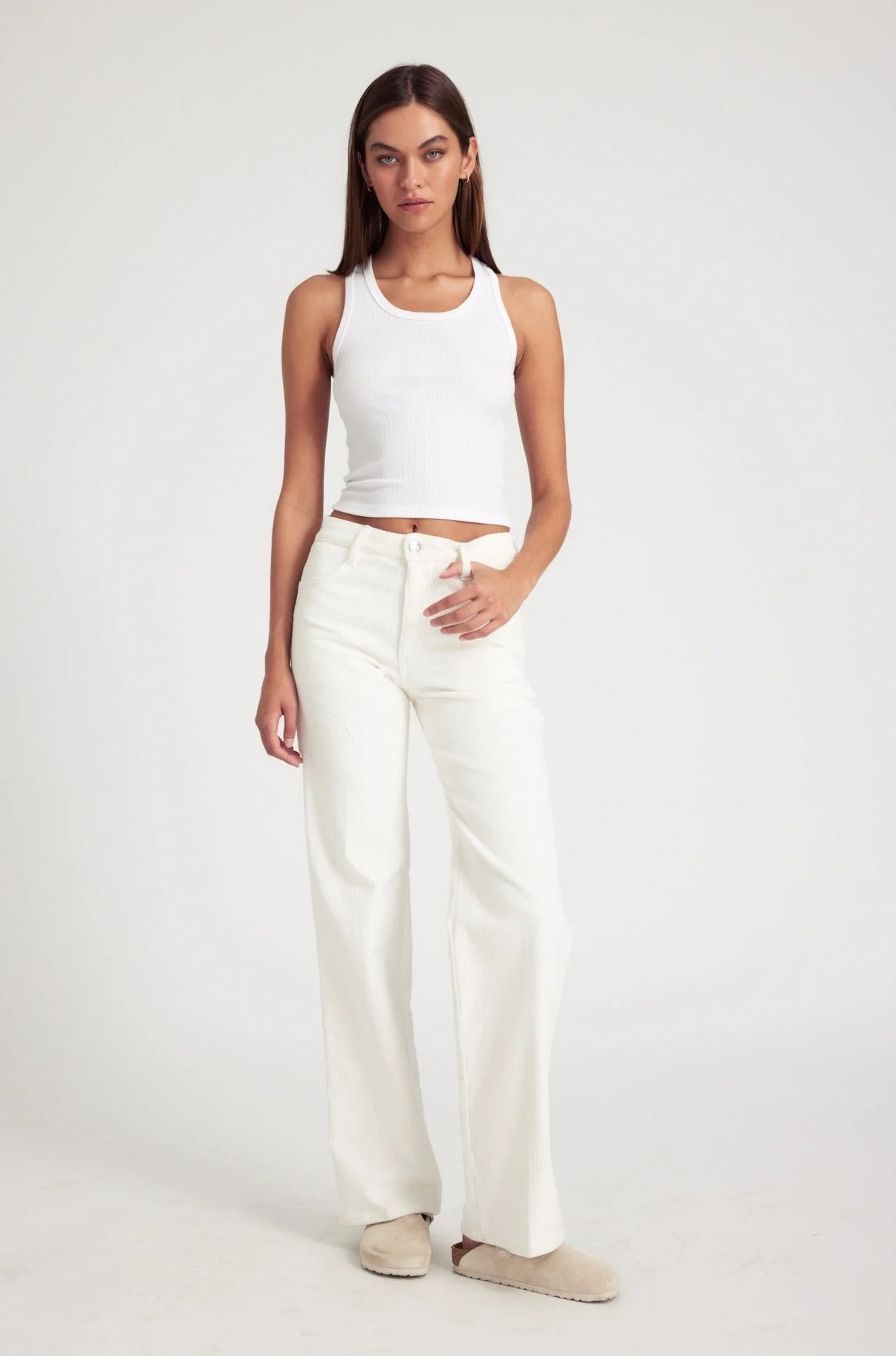 WHITE CORDUROY CARPENTER PANTS - 1