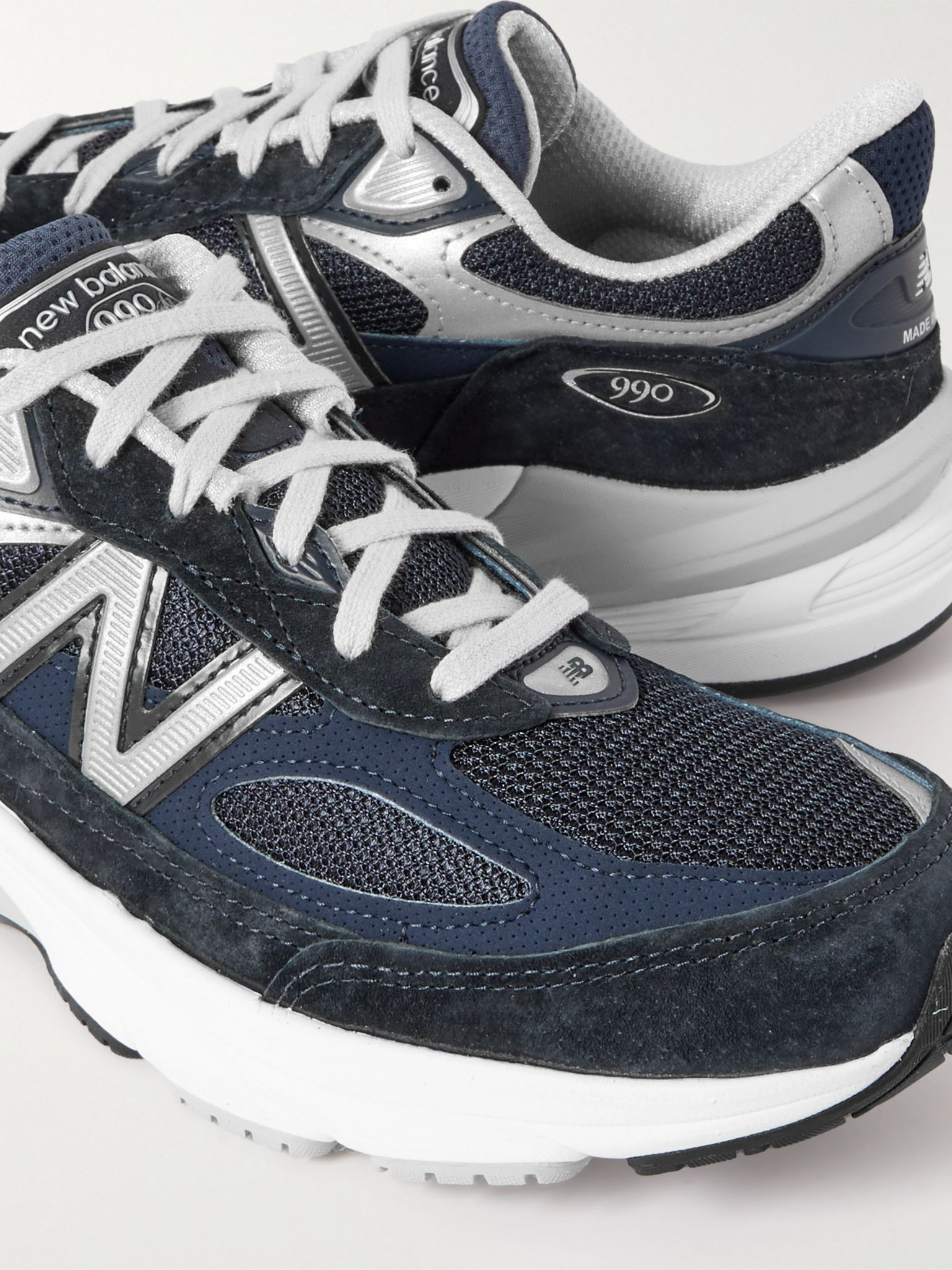 990v6 Leather-Trimmed Suede and Mesh Sneakers Navy - 6