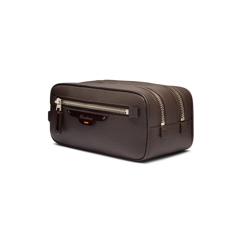 Santoni Dark brown tumbled leather beauty case outlook