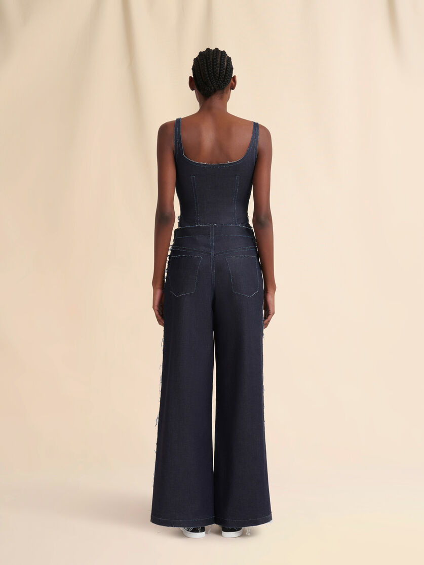 DEEP BLUE STRETCH DENIM TROMPE L'OEIL TROUSERS - 3