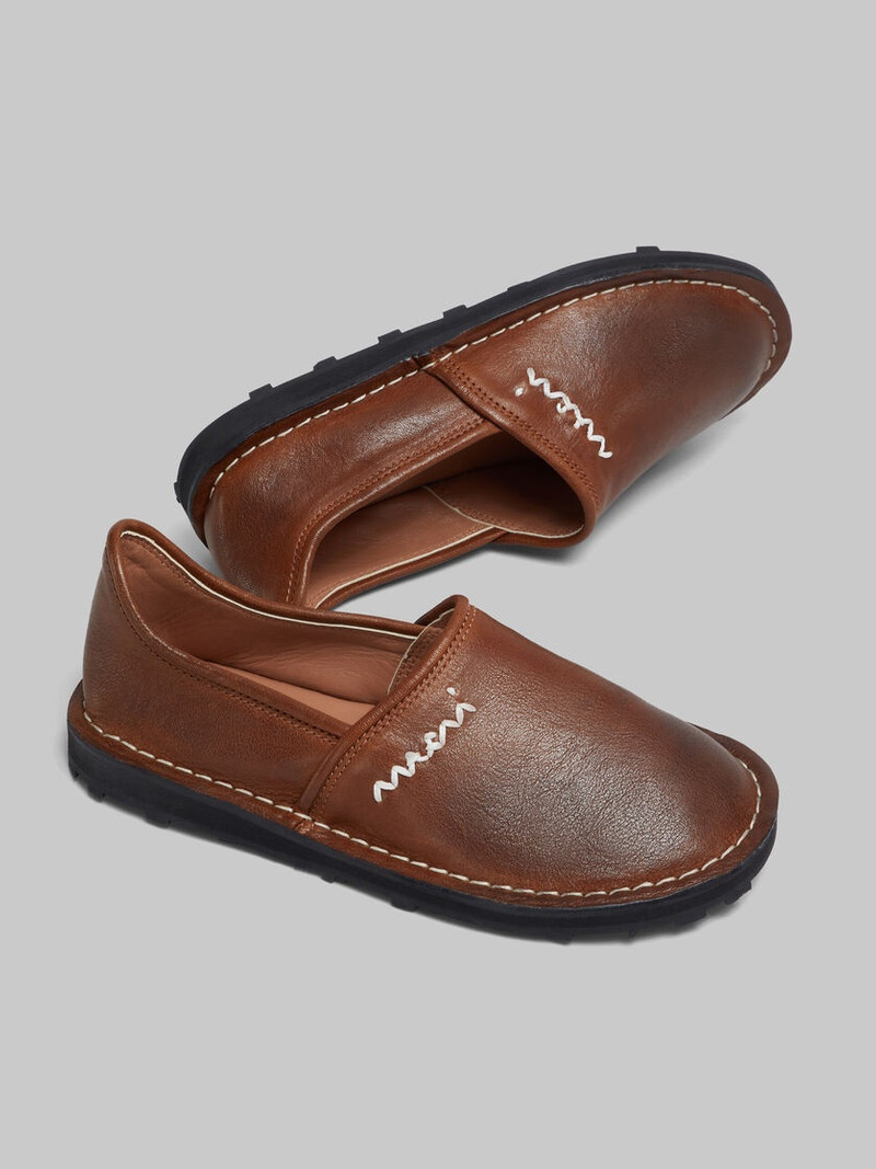 BROWN LEATHER SLIP-ON LOAFER WITH MARNI SYMBOL 4