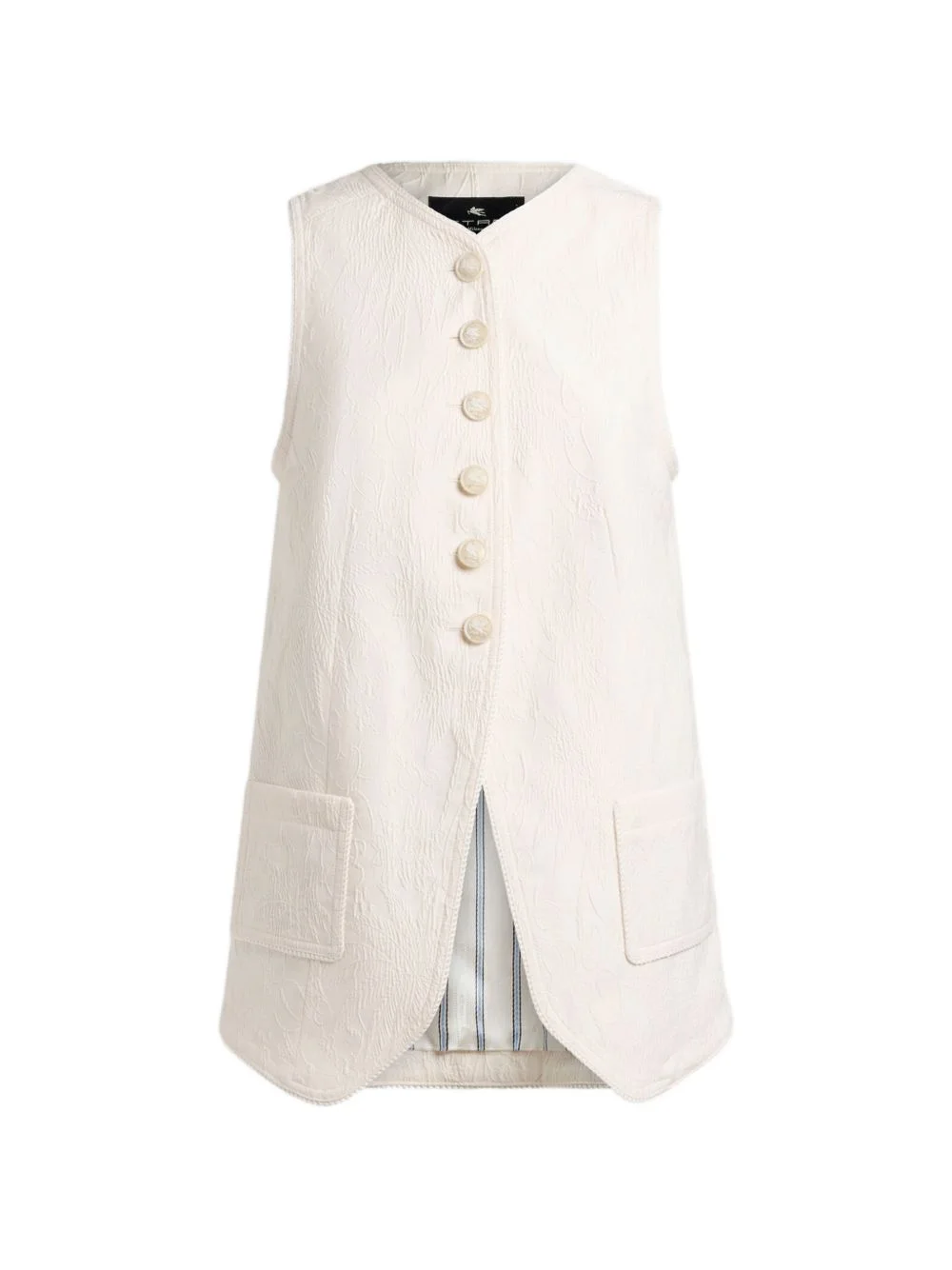 waistcoat in stretch cotton-blend jacquard with rebrodé lace - 1