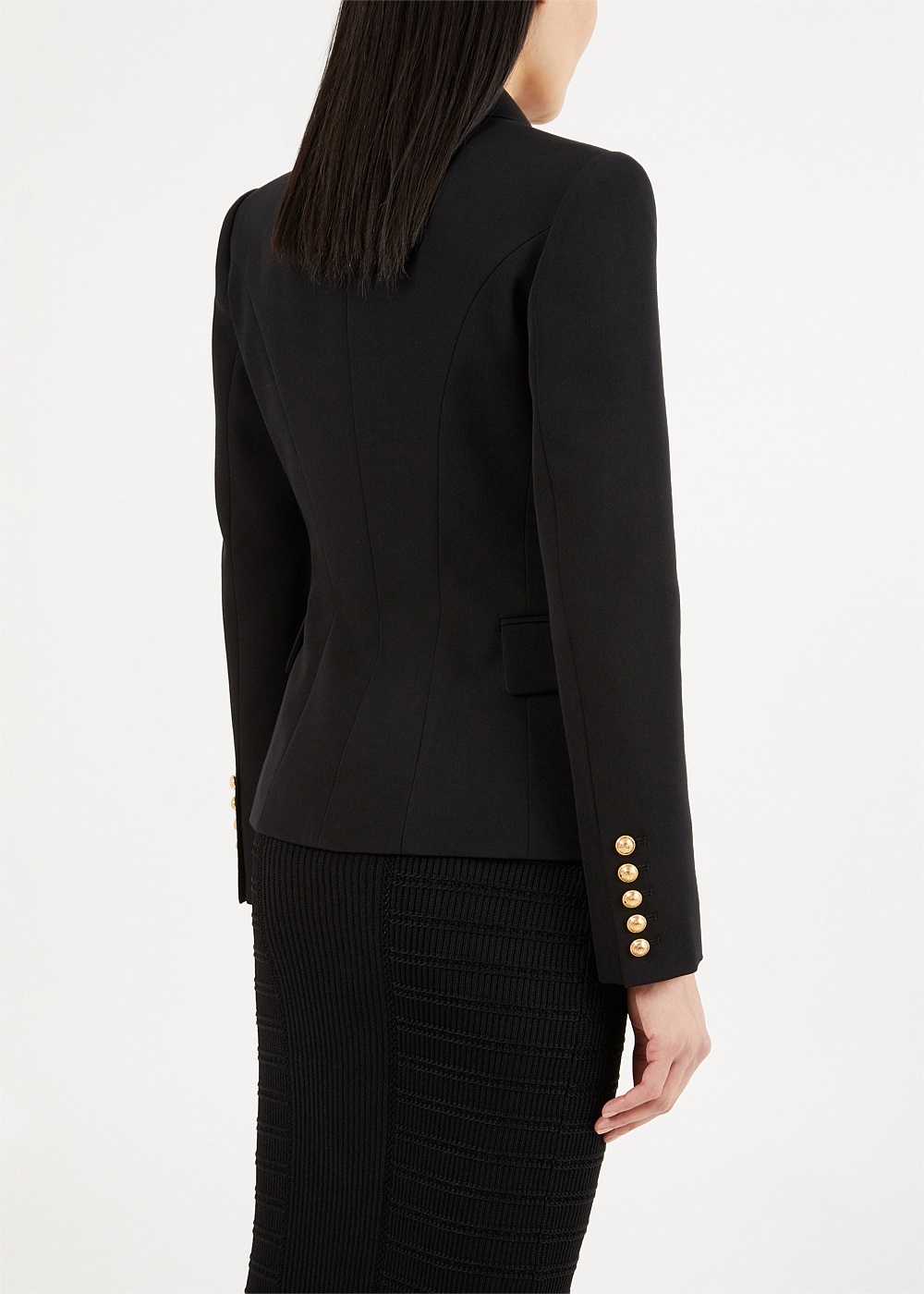 Black Double Breasted Wool Blazer - 4