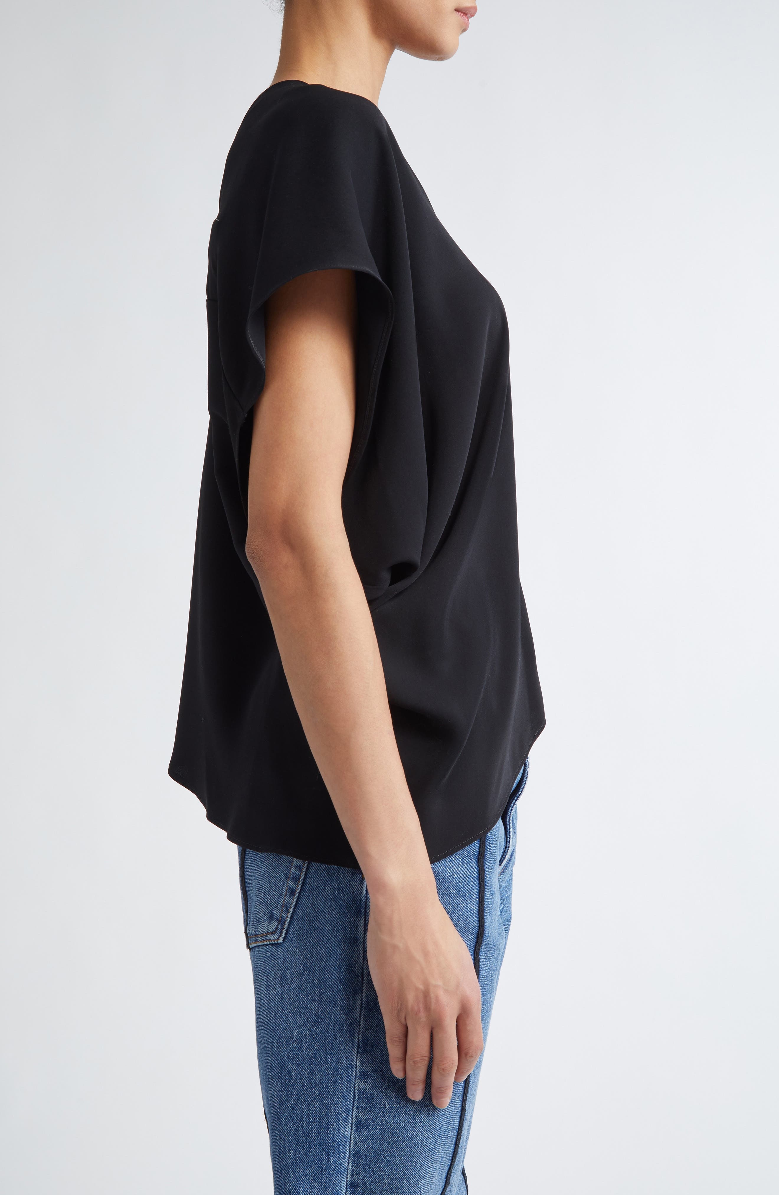 MM6 Maison Margiela Draped Short Sleeve Top in Black at Nordstrom - 4