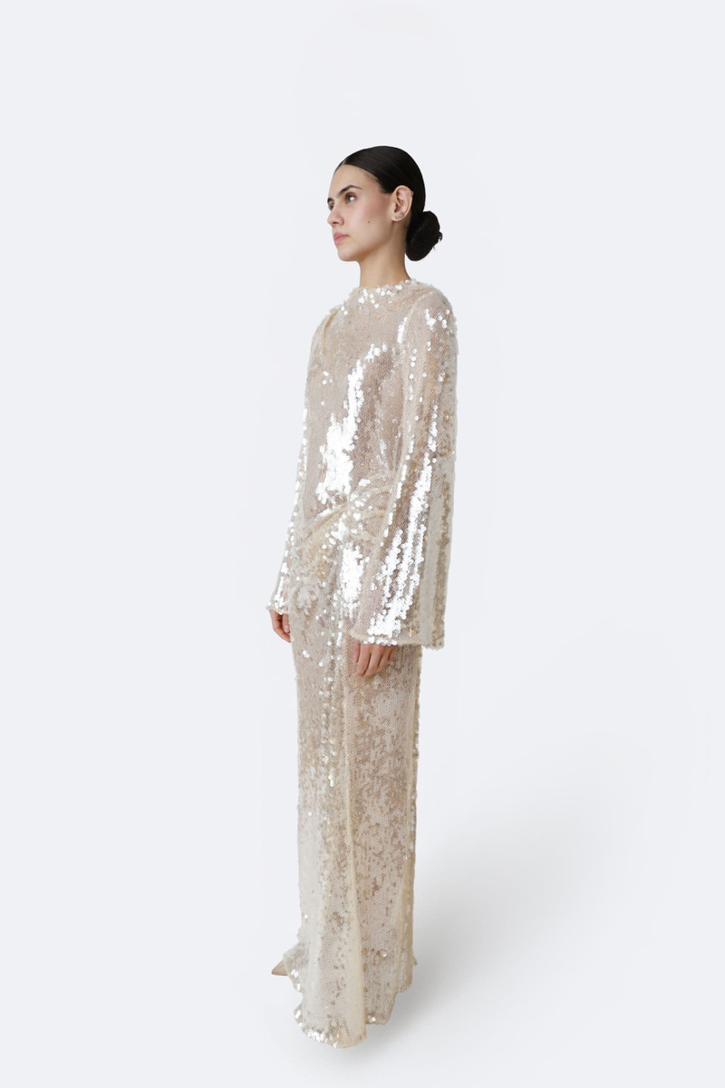 LAPOINTE Mesh Sequin Longsleeve Gown With Side Tucks outlook