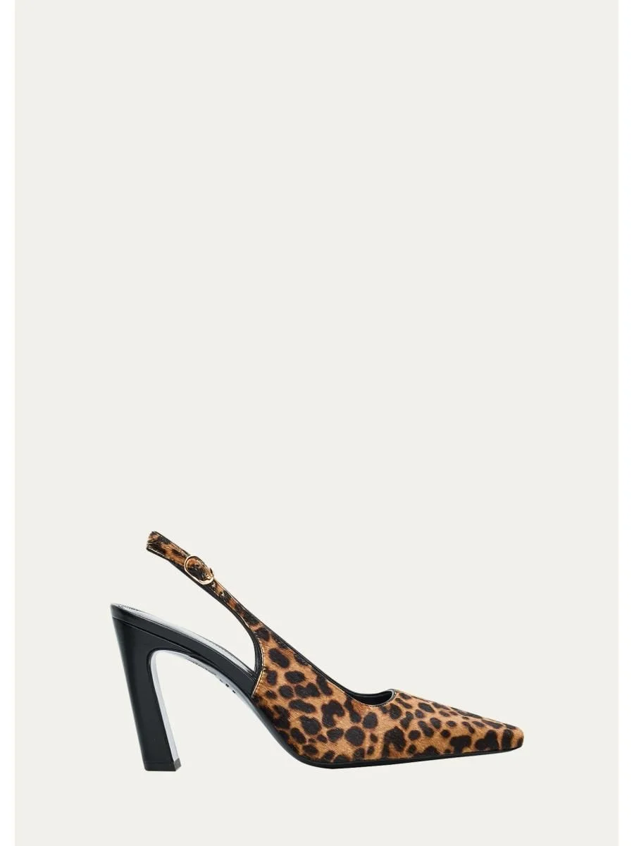 85mm Stassi Leopard Calf Hair Slingback Pumps - 1