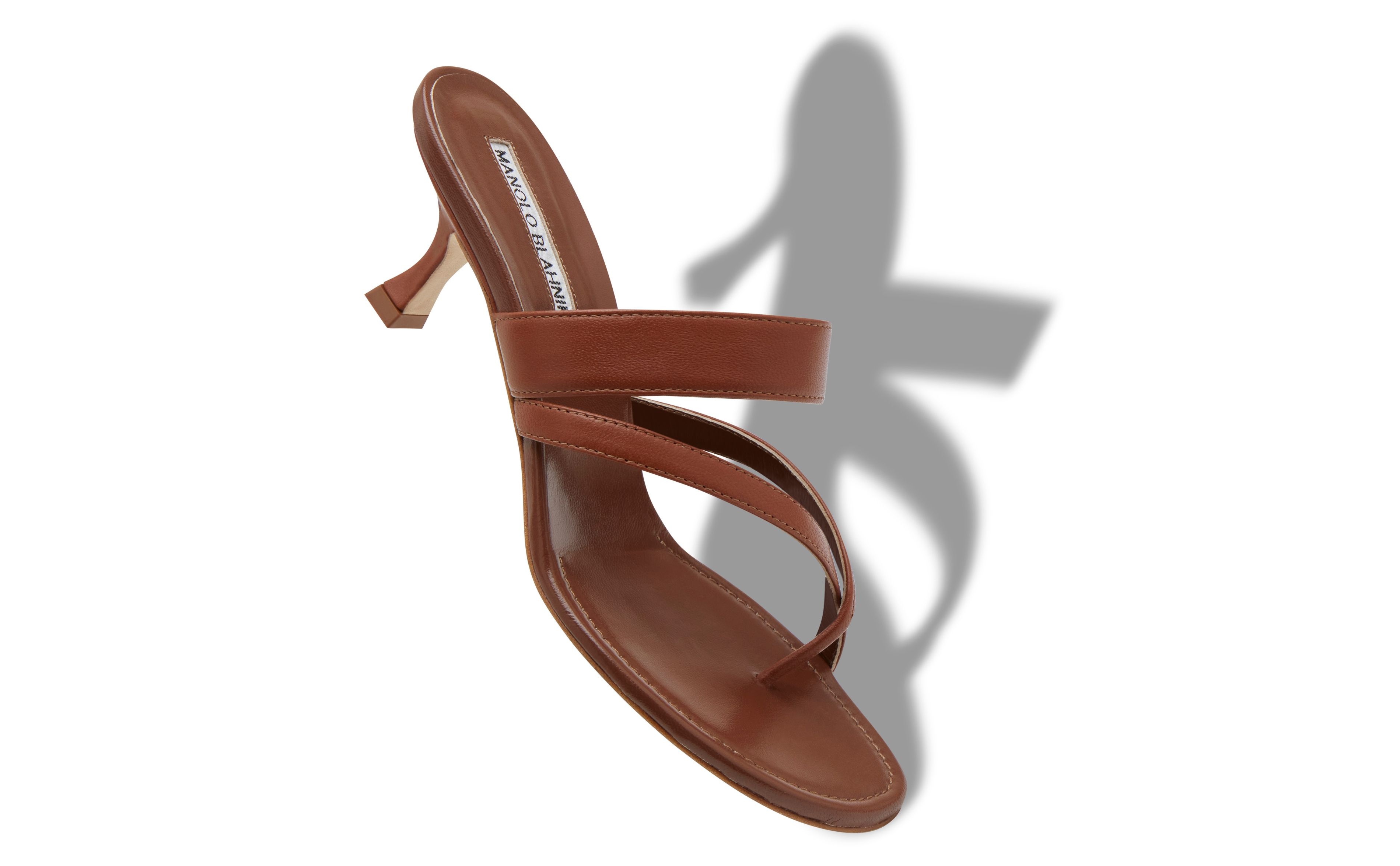 Brown Nappa Leather Crossover Strappy Mules - 2