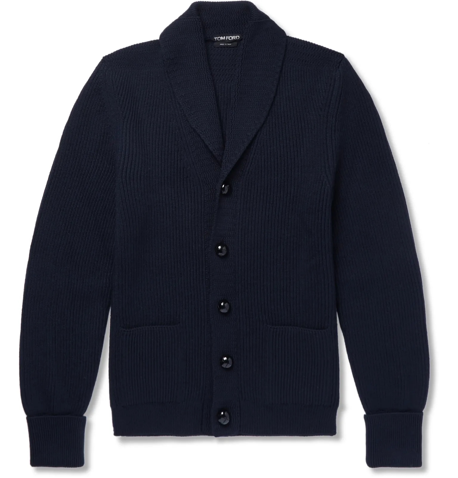 Shawl-Collar Ribbed Wool Cardigan - 1