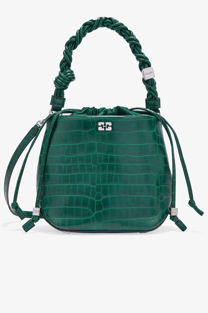 GREEN PATENT CROCO BOU BUCKET BAG 1