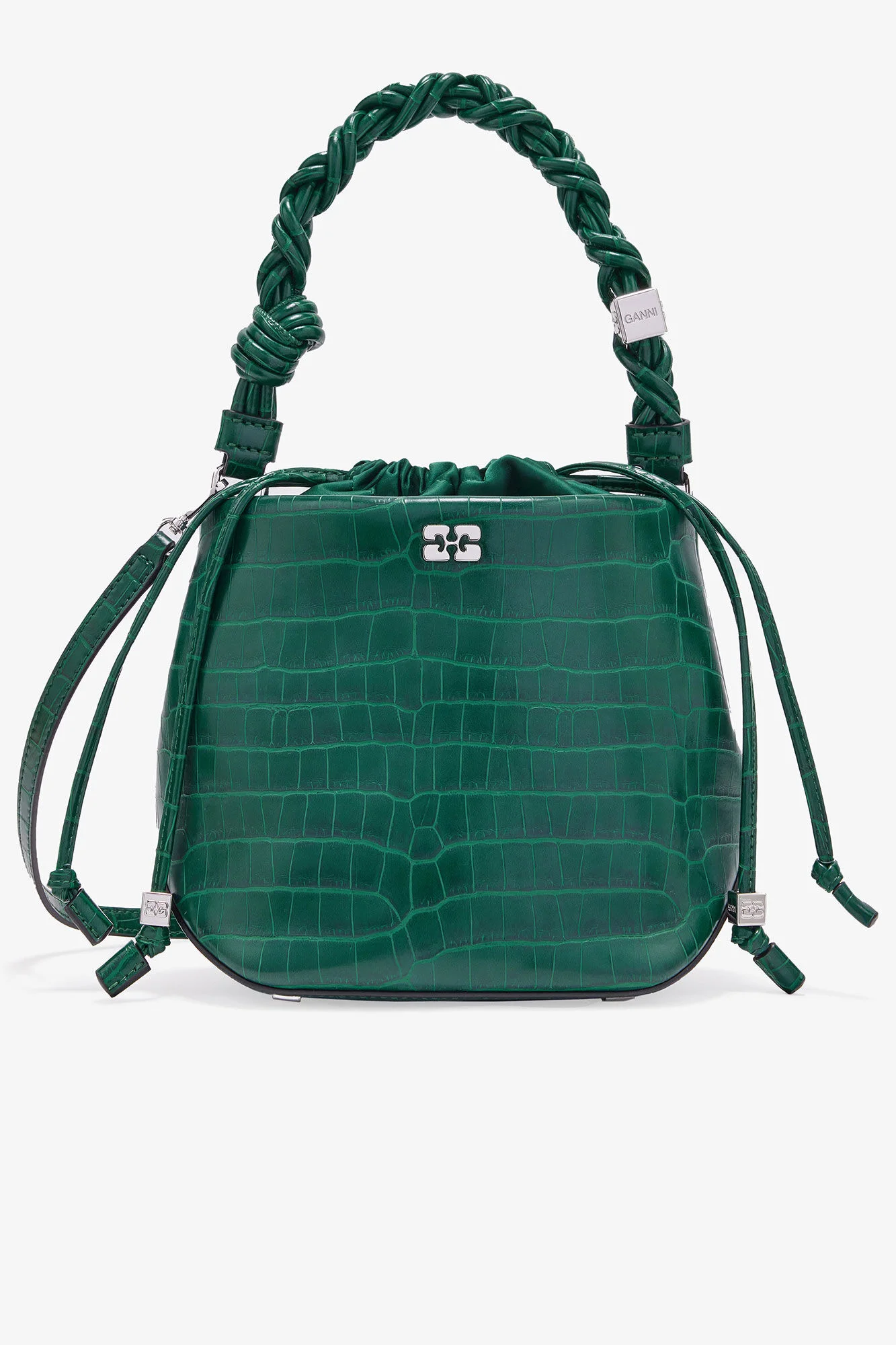 GREEN PATENT CROCO BOU BUCKET BAG - 1