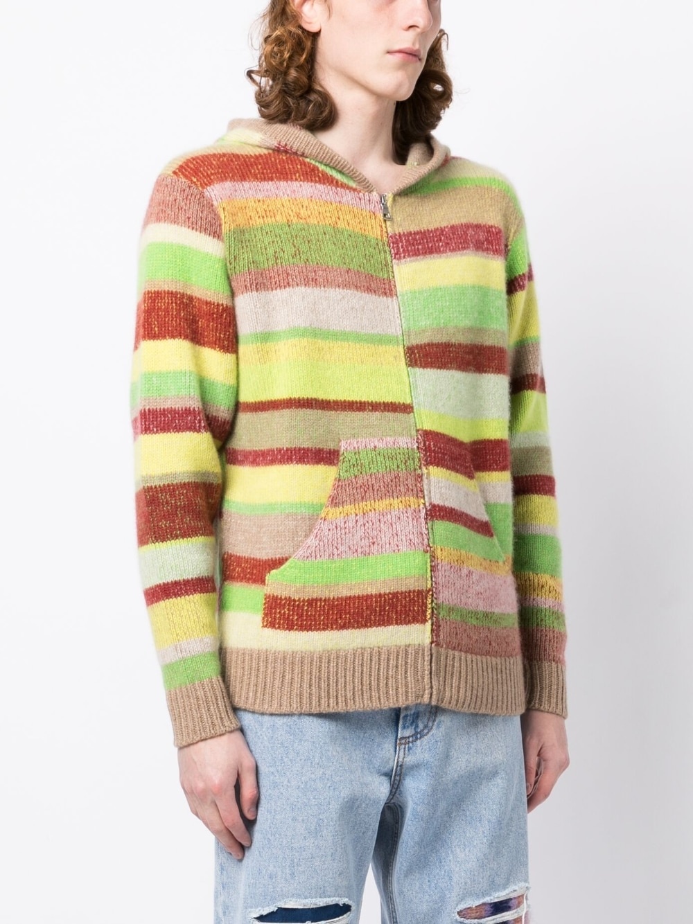 multi-stripe zip-up hoodie - 3