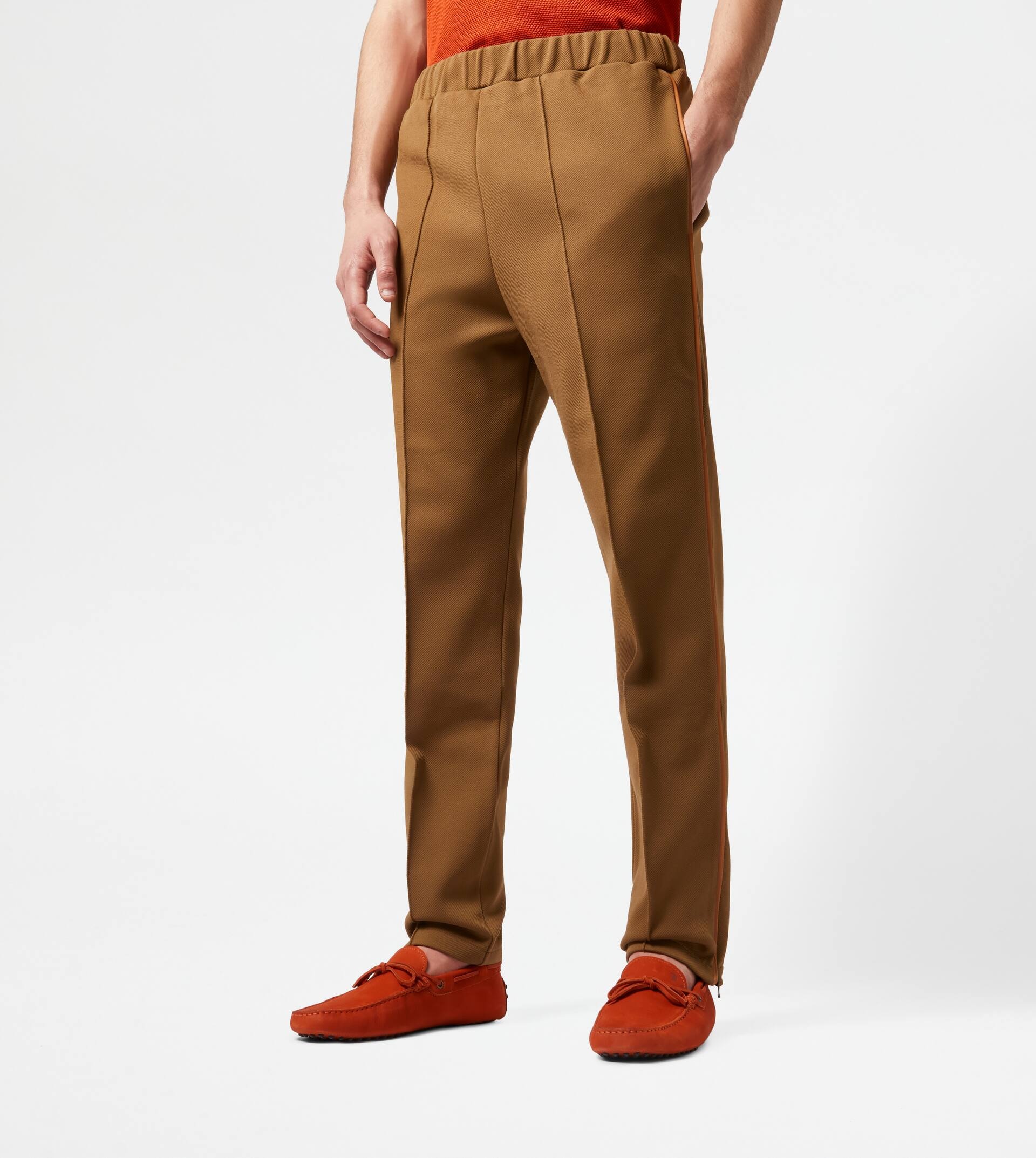 TROUSERS WITH LEATHER PIPING - BROWN - 7