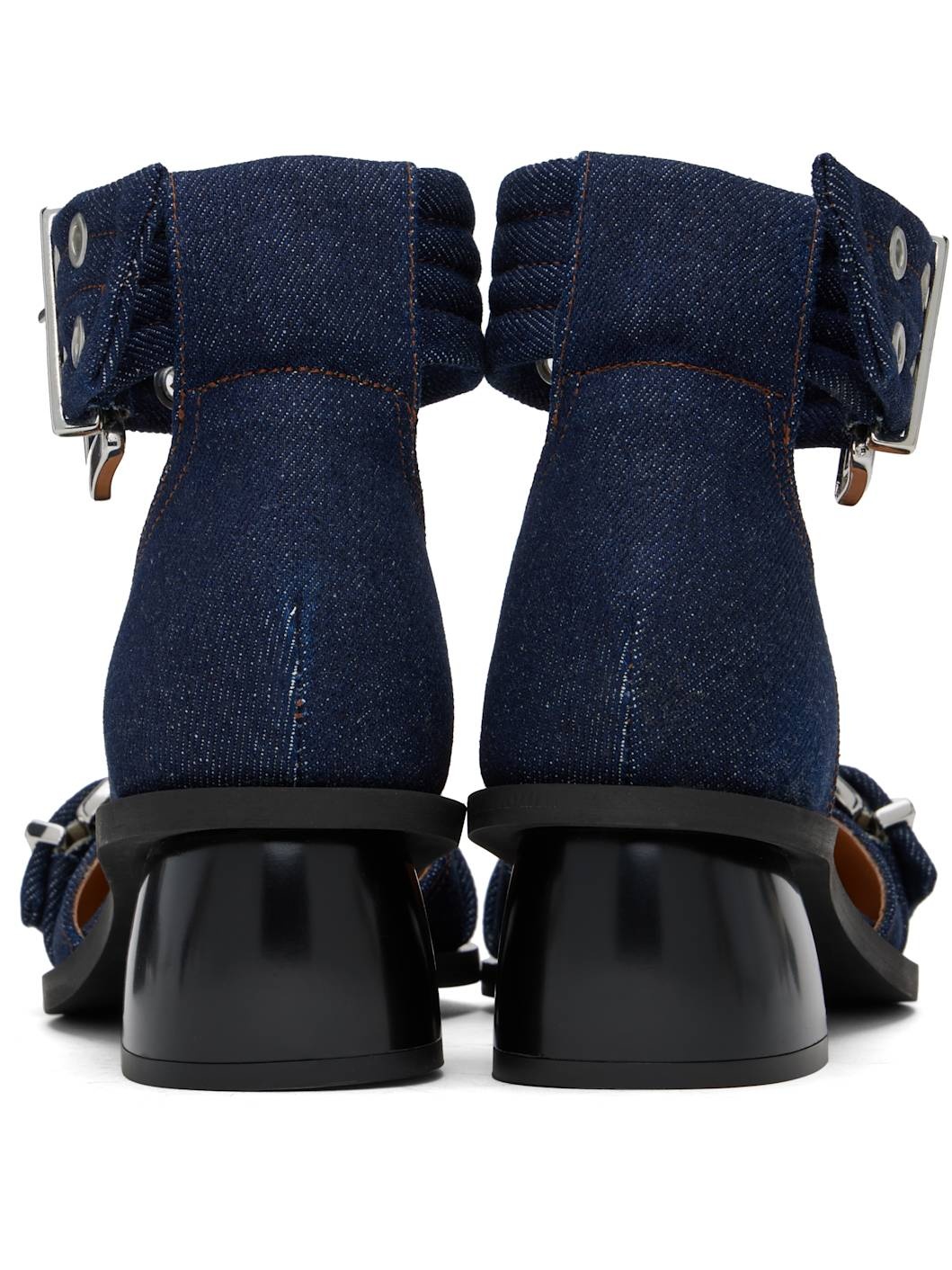 Navy Feminine Buckle Open Cut Heels - 2