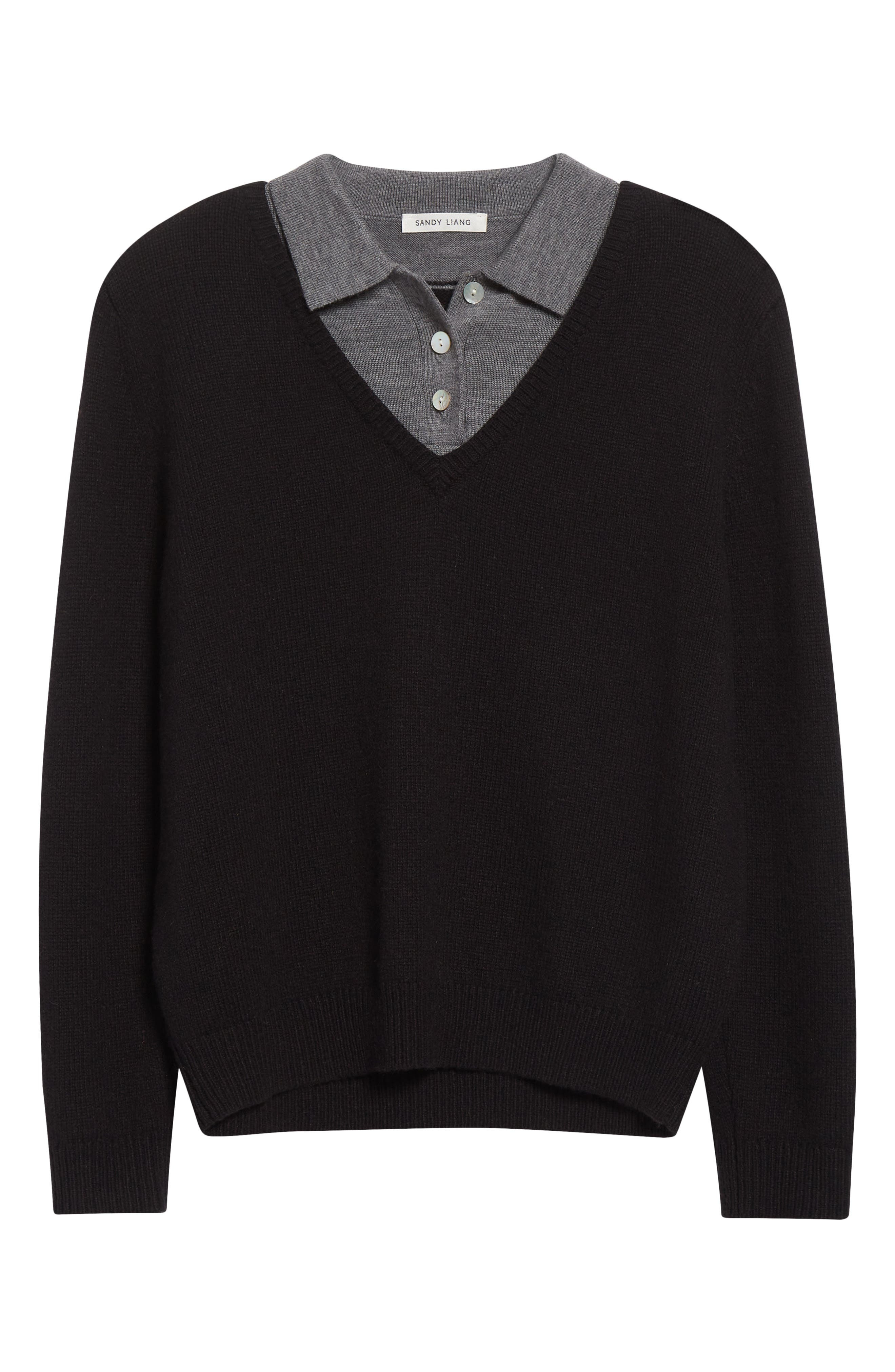 Sandy Liang Wesley Layered Effect Sweater in Black at Nordstrom - 6