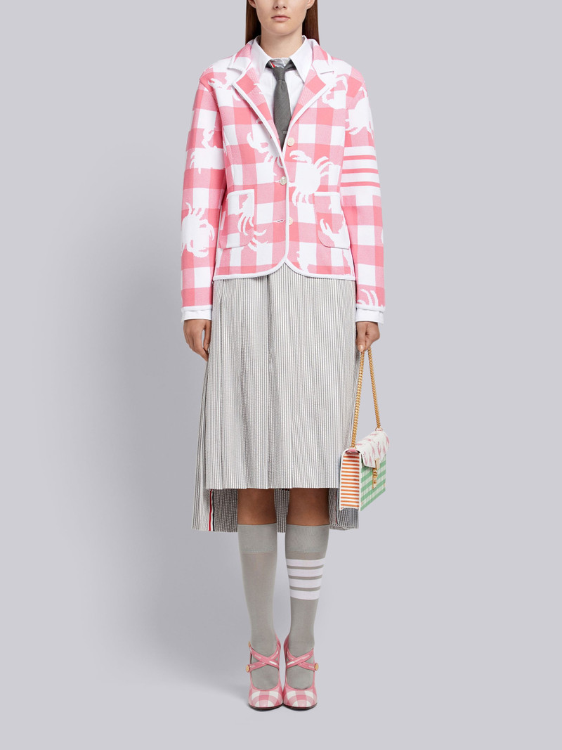 Medium Grey Seersucker Below-the-knee Pleated Skirt 4