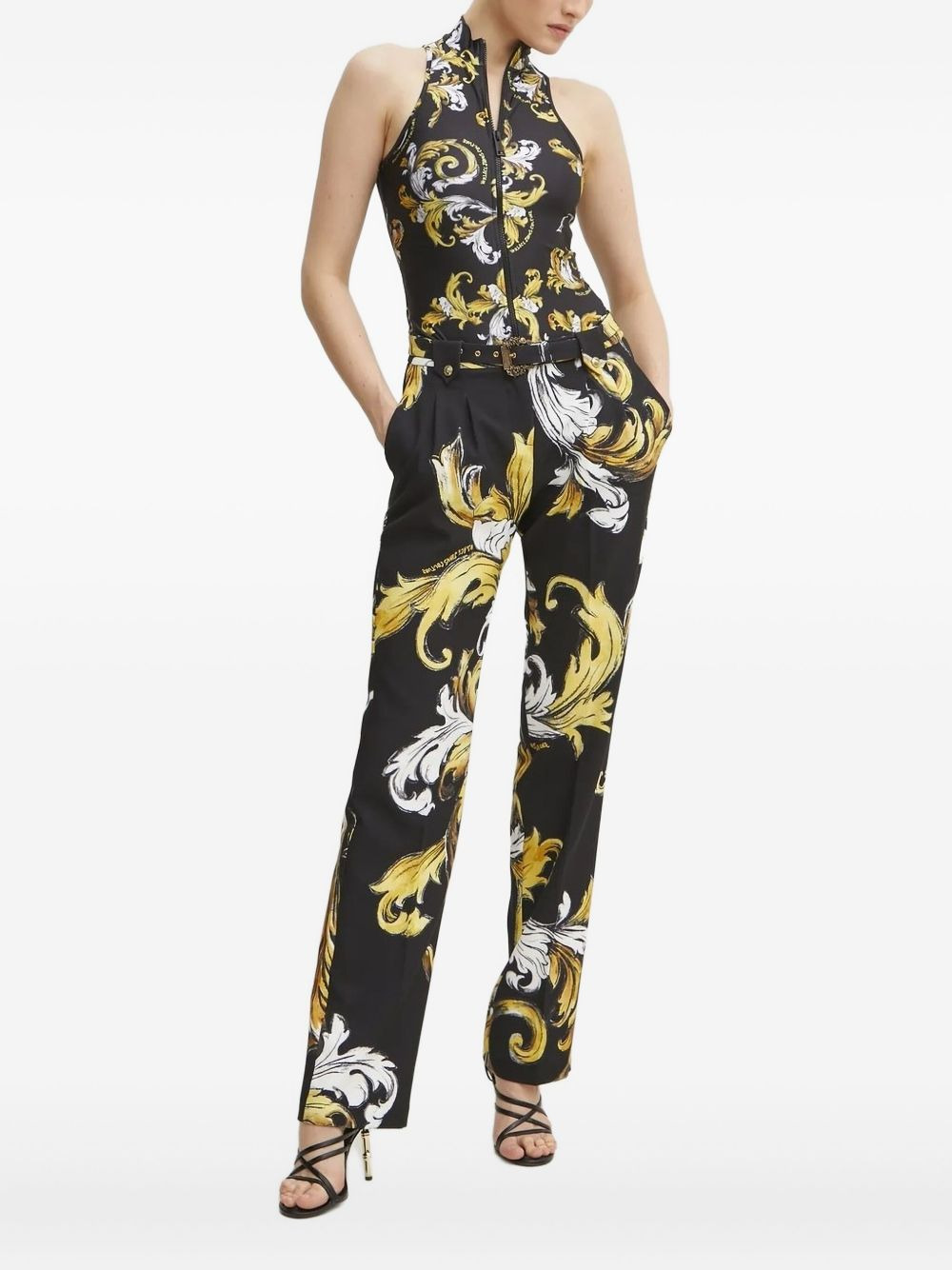 baroque-print zip-front bodysuit - 2