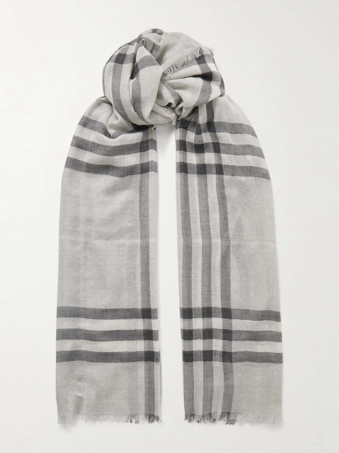Fringed checked wool scarf Gray - 1