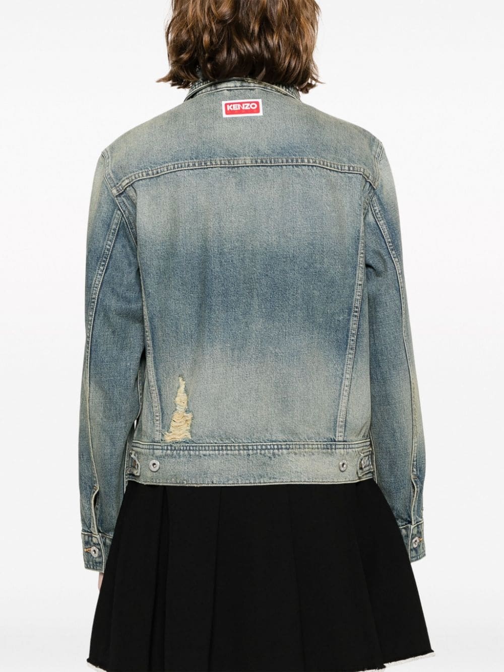 Peter Pan-collar ripped denim jacket - 4