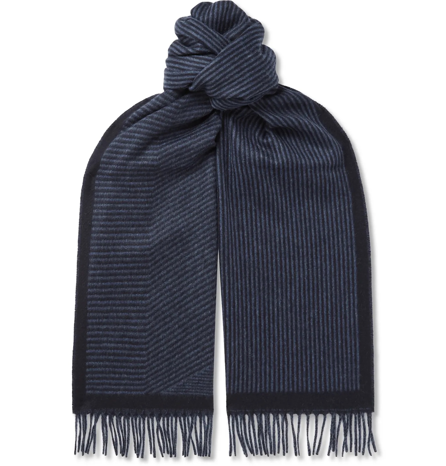 Fringed Striped Cashmere Scarf - 1