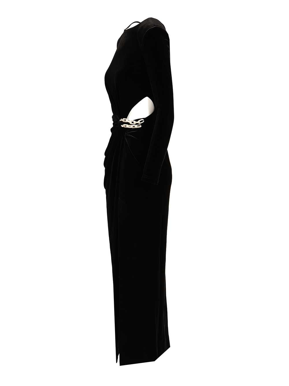 Black Velvet Embellished Midi Dress Dresses Black - 3