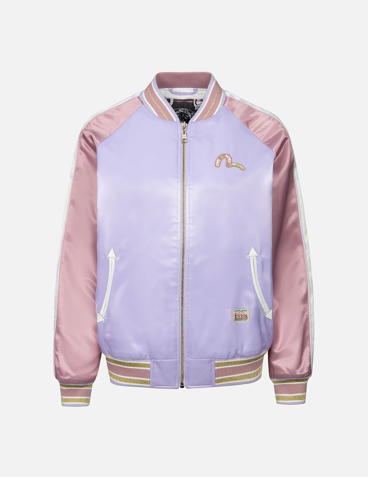 Goldfish and Floral Flow Embroidery Color-blocking Loose Fit Souvenir Jacket - 2