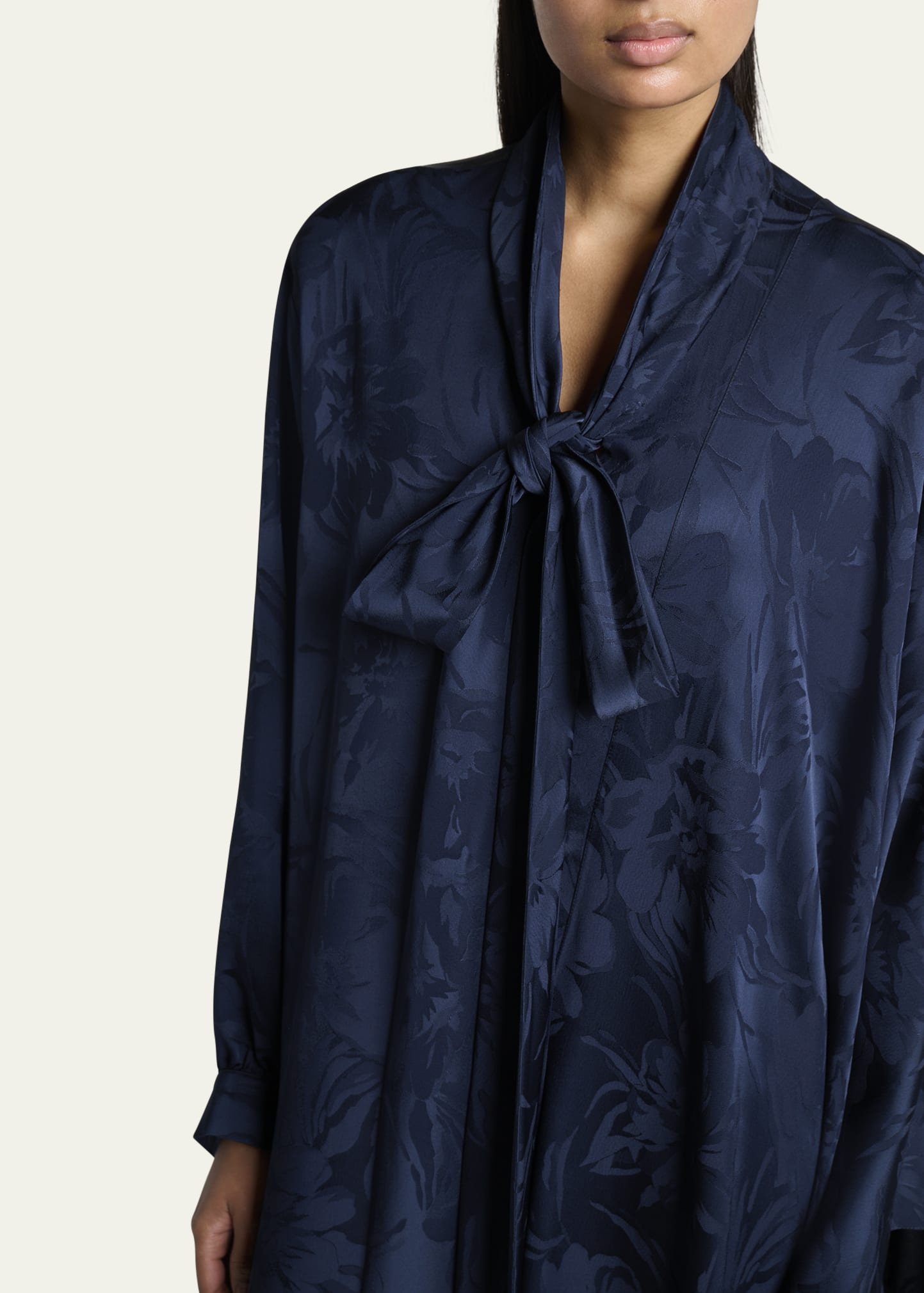 Floral Jacquard Long-Sleeve Maxi Scarf Dress - 5