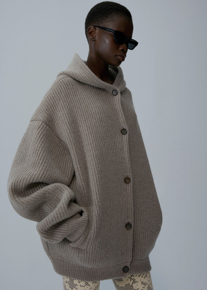 MAGDA BUTRYM Hooded knit cardigan in taupe outlook