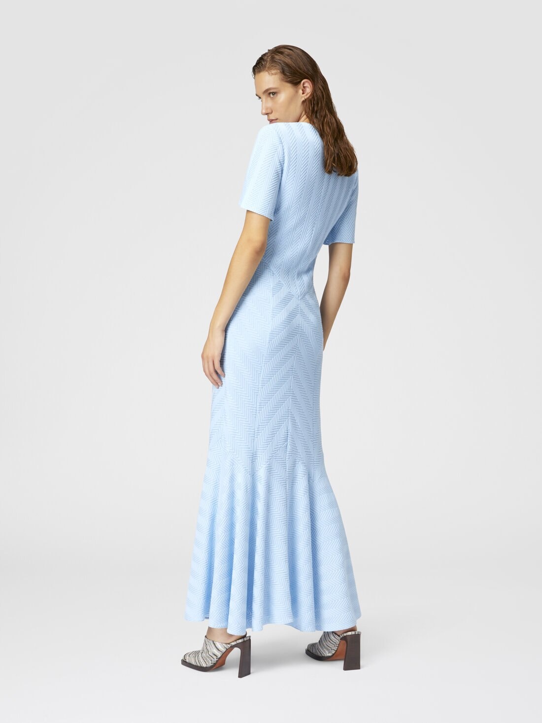 Long dress in cotton and zigzag viscose with flared hem - 3
