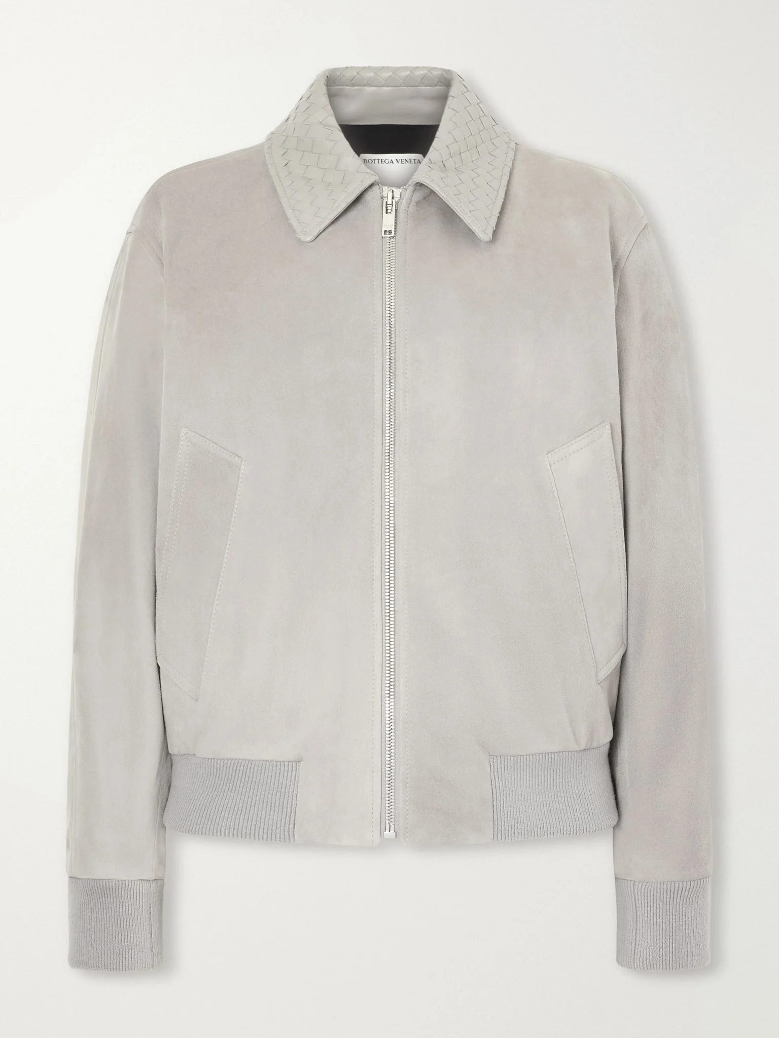 Intrecciato leather-trimmed suede blouson jacket Gray - 1