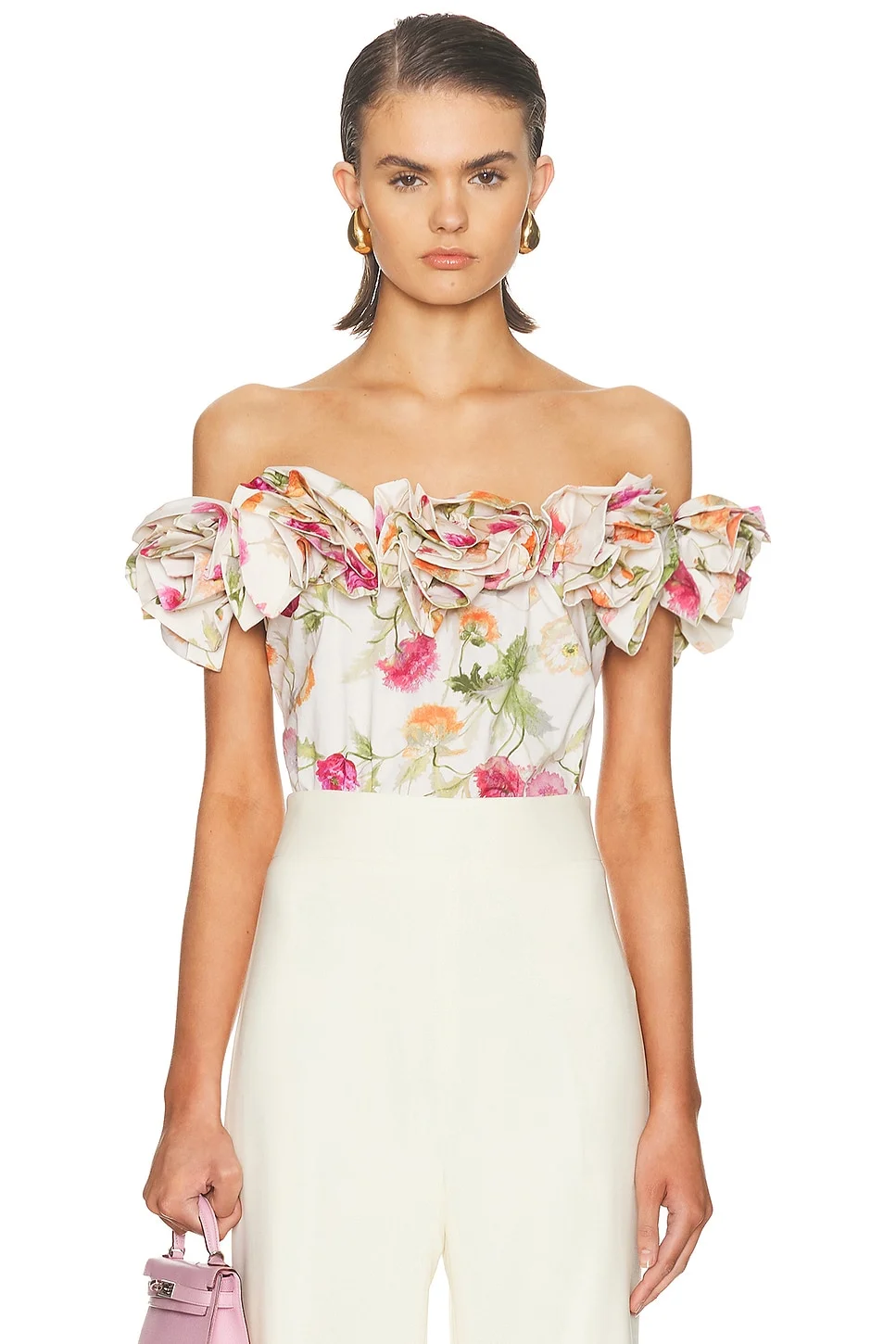 Off The Shoulder Flower Top - 1